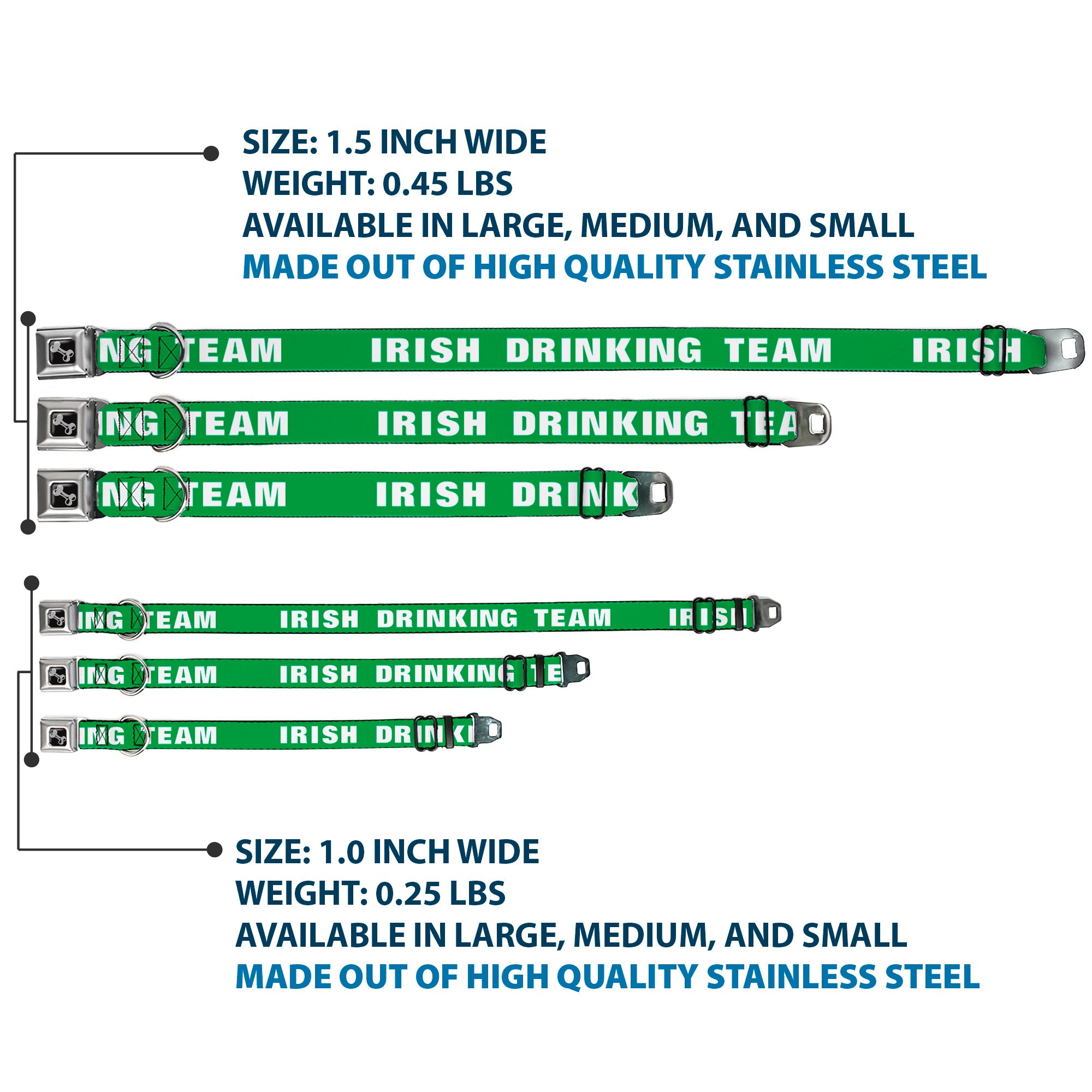 Buckle-Down Seatbelt Buckle Dog Collar - IRISH DRINKING TEAM Green/White Seatbelt Buckle Collars Buckle-Down