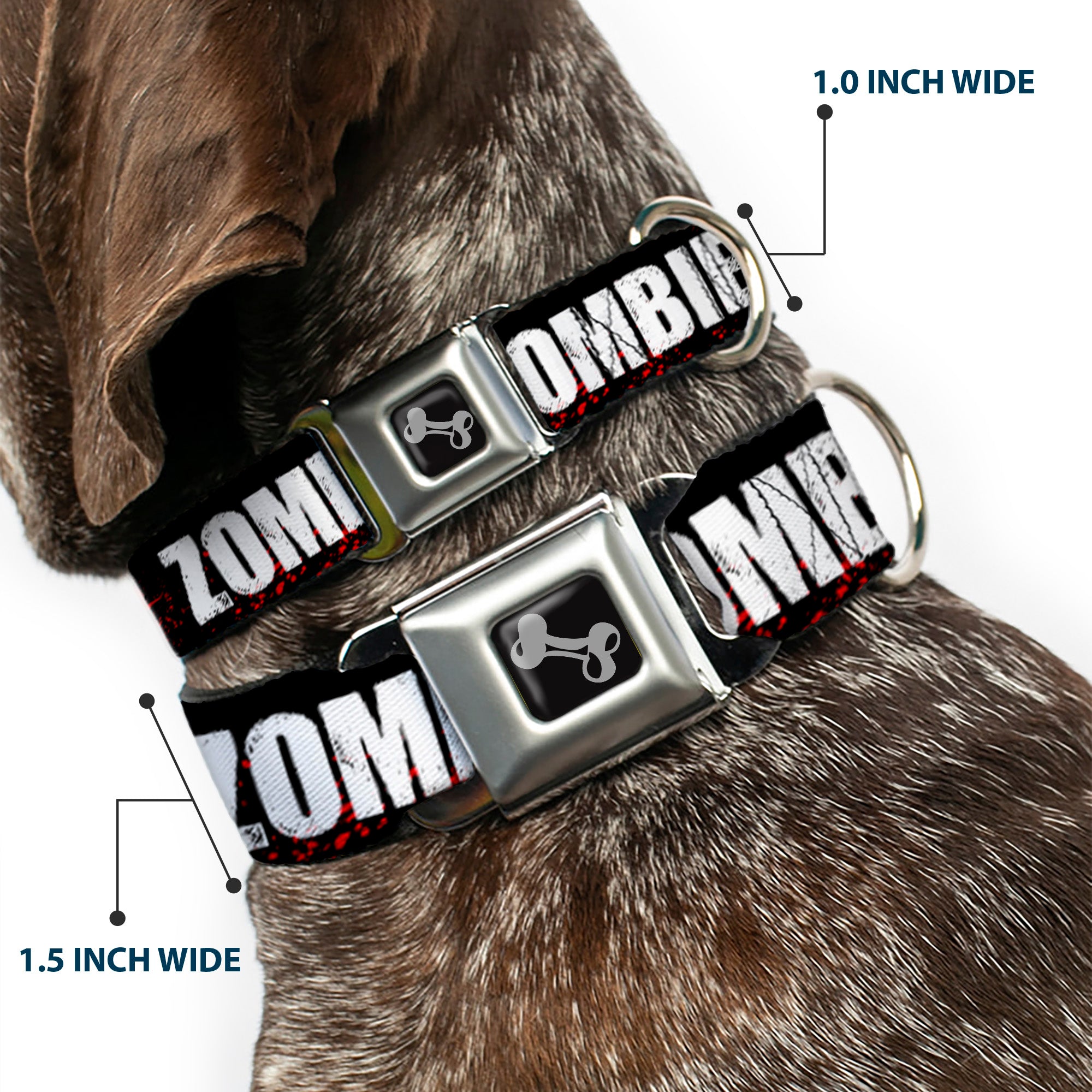 Dog Bone Seatbelt Buckle Collar - I "HEART" ZOMBIES Black/White/Red Splatter Seatbelt Buckle Collars Buckle-Down