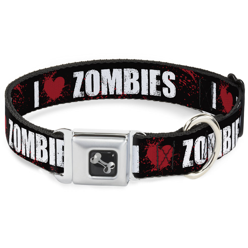 Dog Bone Seatbelt Buckle Collar - I "HEART" ZOMBIES Black/White/Red Splatter Seatbelt Buckle Collars Buckle-Down