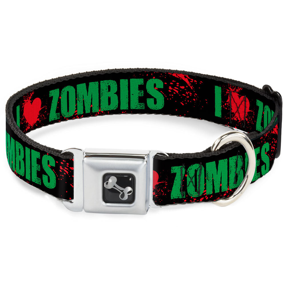 Dog Bone Seatbelt Buckle Collar - I "HEART" ZOMBIES Black/Green/Red Splatter Seatbelt Buckle Collars Buckle-Down