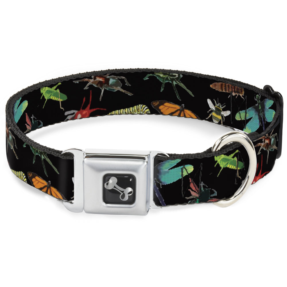 Dog Bone Seatbelt Buckle Collar - Insects Scattered CLOSE-UP Black Seatbelt Buckle Collars Buckle-Down