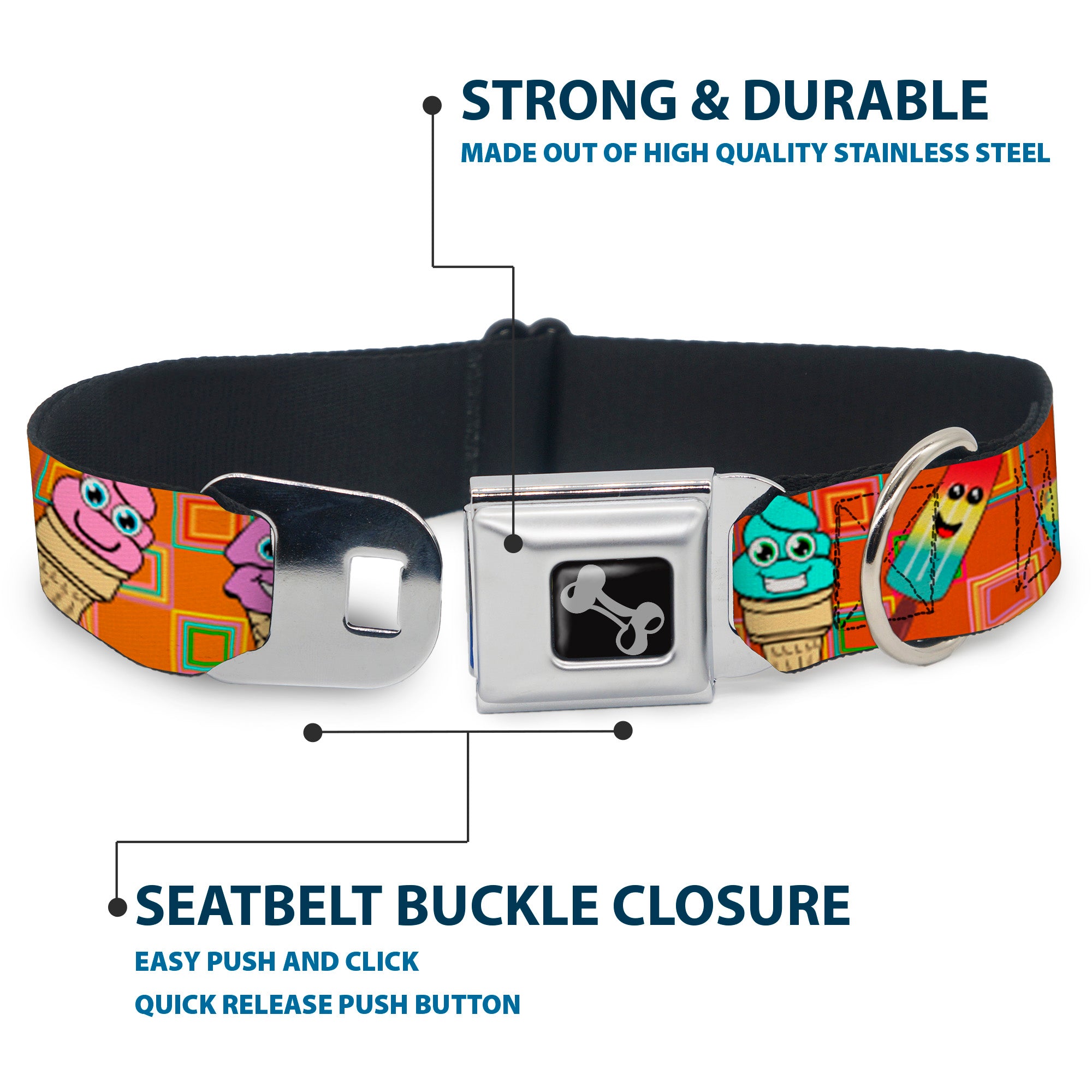 Dog Bone Seatbelt Buckle Collar - Ice Cream Cone & Popsicle Expressions/Squares Multi Color Seatbelt Buckle Collars Buckle-Down