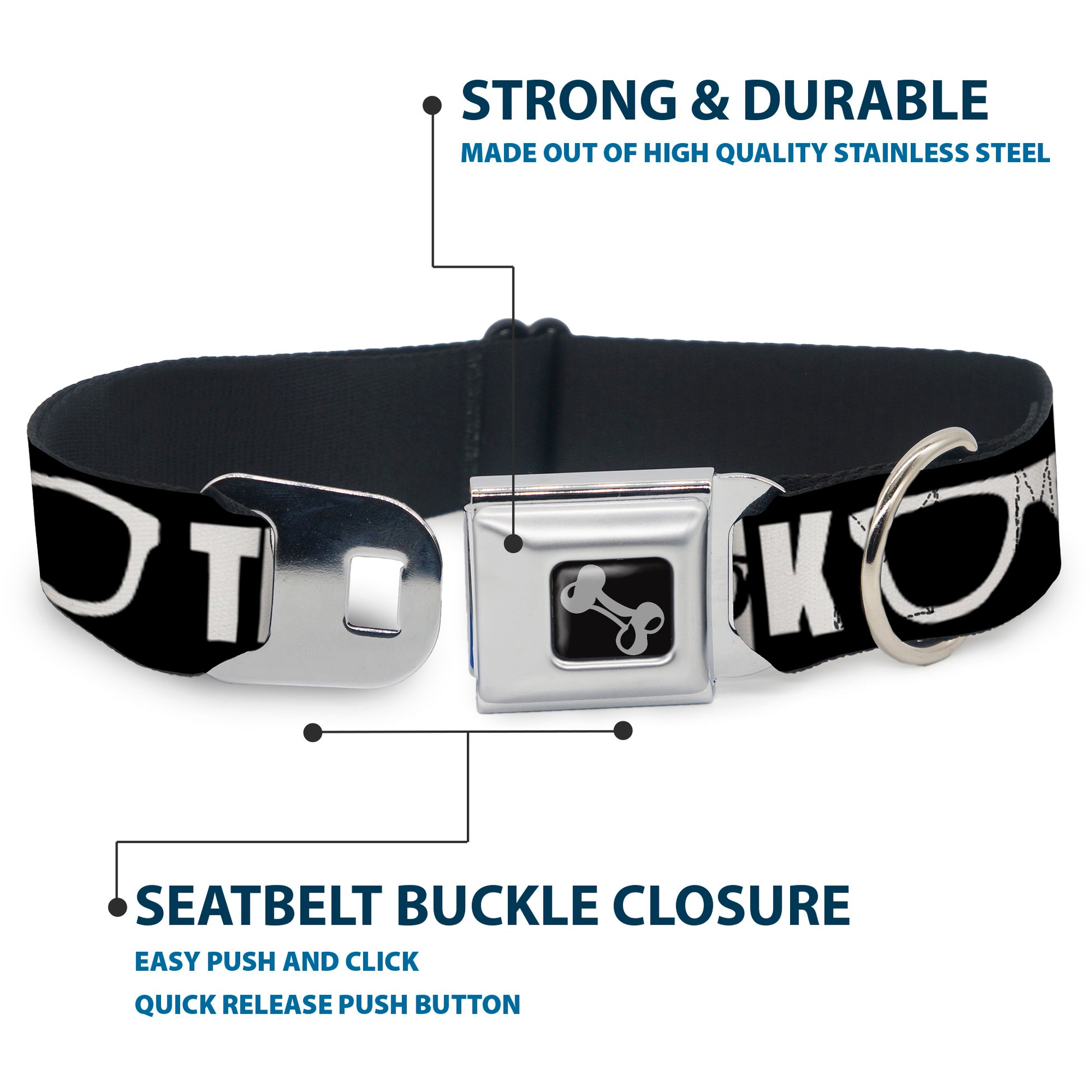 Dog Bone Seatbelt Buckle Collar - I'M A GEEK/Glasses Black/White Seatbelt Buckle Collars Buckle-Down