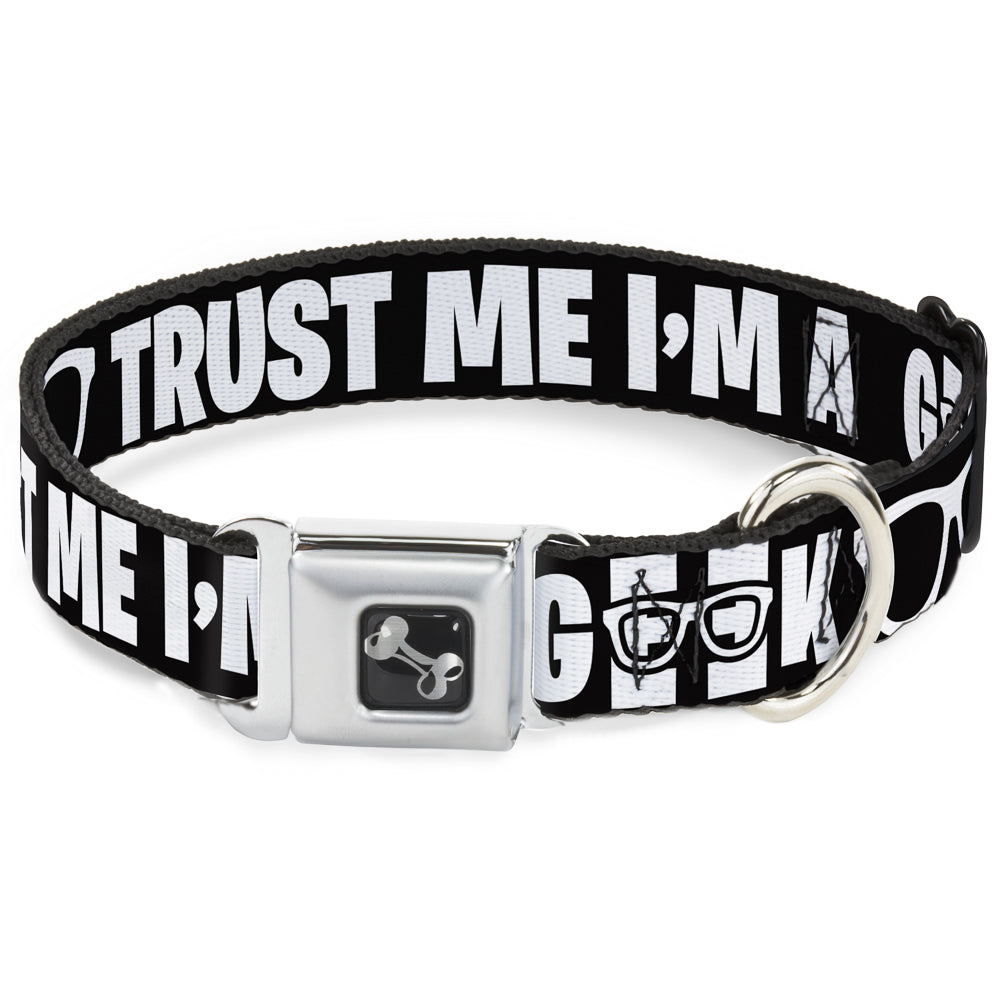 Dog Bone Seatbelt Buckle Collar - I'M A GEEK/Glasses Black/White Seatbelt Buckle Collars Buckle-Down