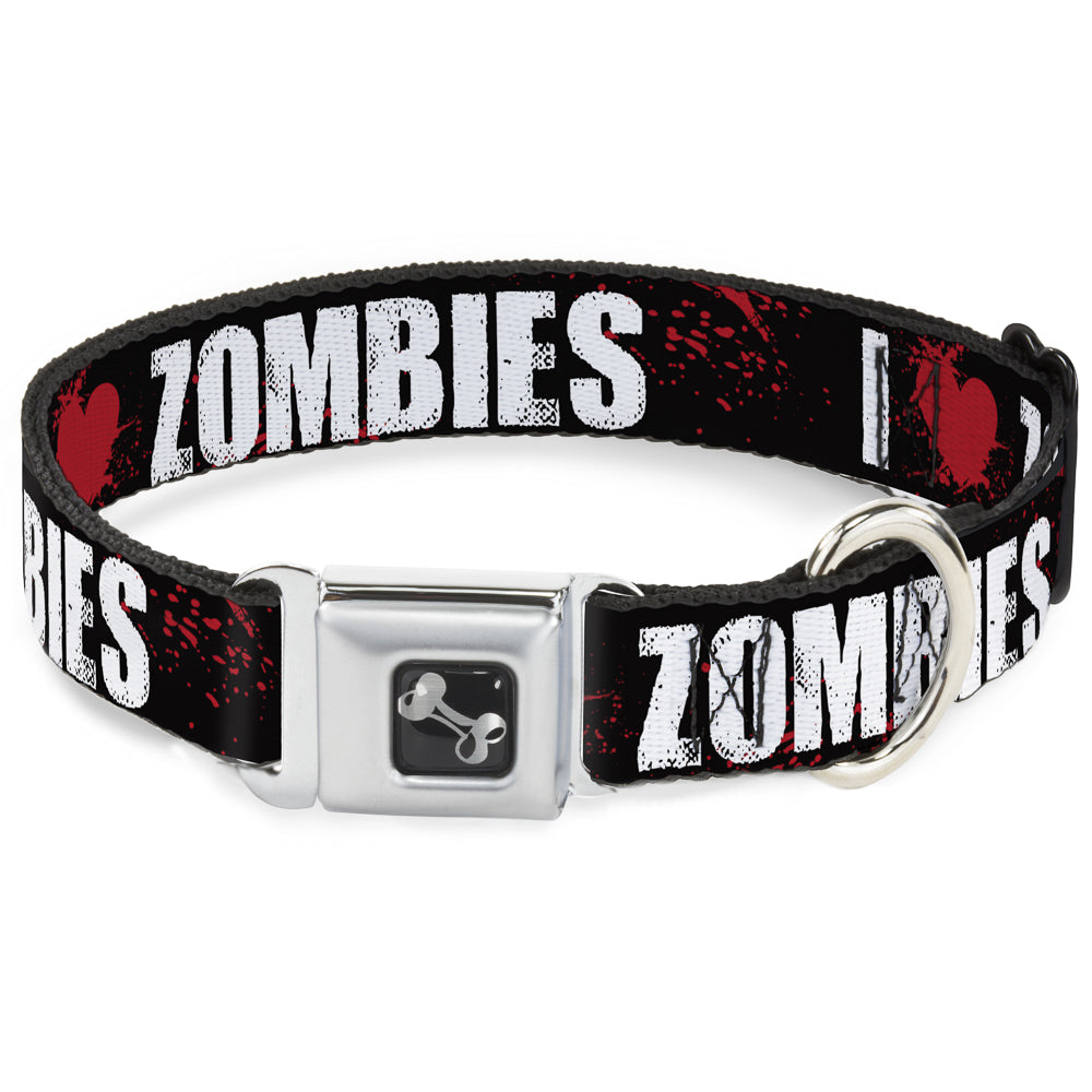 Dog Bone Seatbelt Buckle Collar - I "Heart" ZOMBIES Bold Splatter Black/White/Red Seatbelt Buckle Collars Buckle-Down