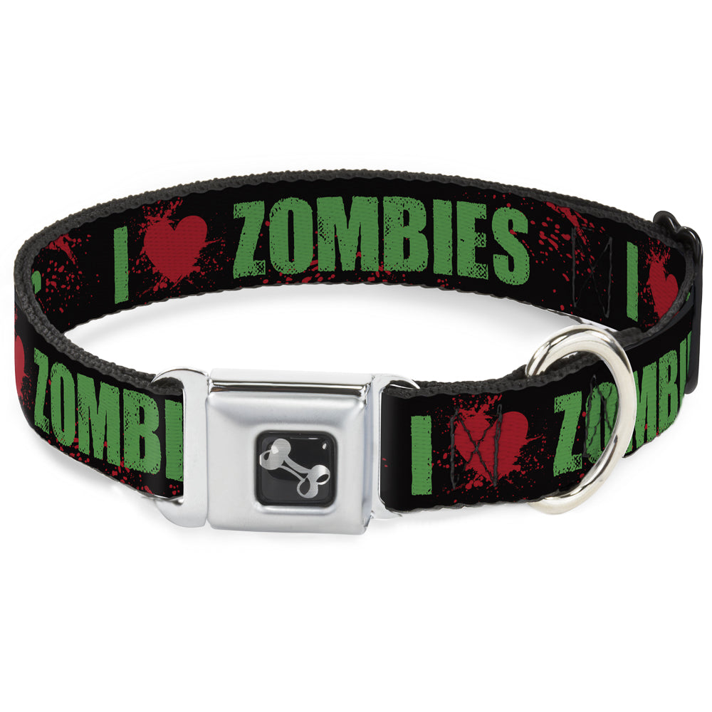 Dog Bone Seatbelt Buckle Collar - I "Heart" ZOMBIES Bold Splatter Black/Green/Red Seatbelt Buckle Collars Buckle-Down