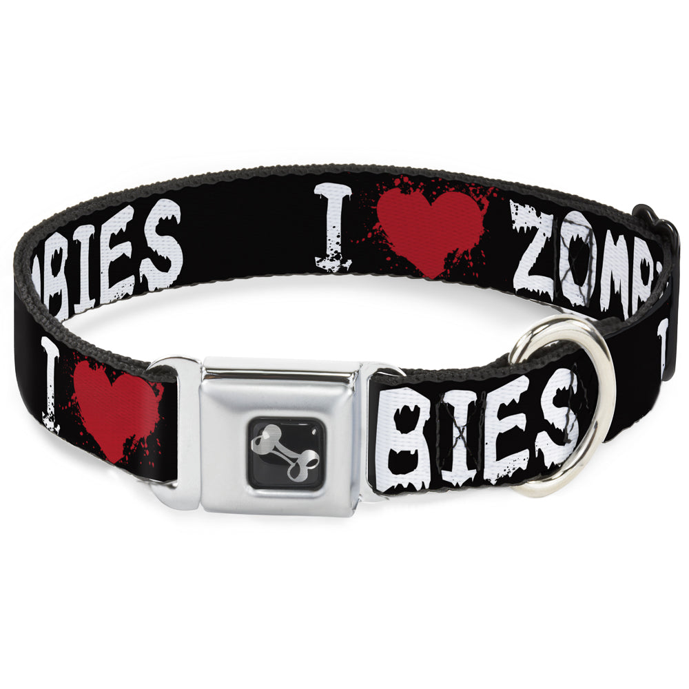 Dog Bone Seatbelt Buckle Collar - I "Heart" ZOMBIES Bloody Splatter Black/White/Red Seatbelt Buckle Collars Buckle-Down