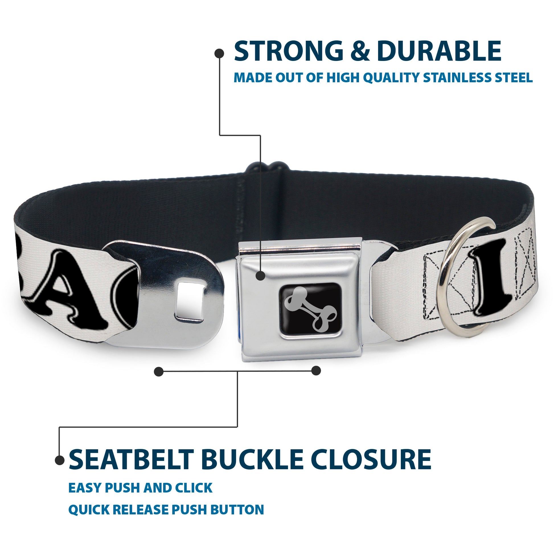 Dog Bone Seatbelt Buckle Collar - I "Heart" BACON White/Black/Bacon Seatbelt Buckle Collars Buckle-Down