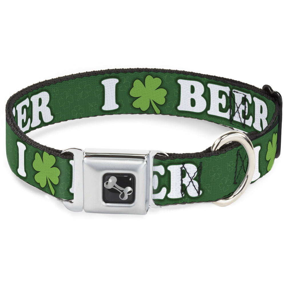 Buckle-Down Seatbelt Buckle Dog Collar - I "Clover" BEER/Clover Outlines Greens/White Seatbelt Buckle Collars Buckle-Down