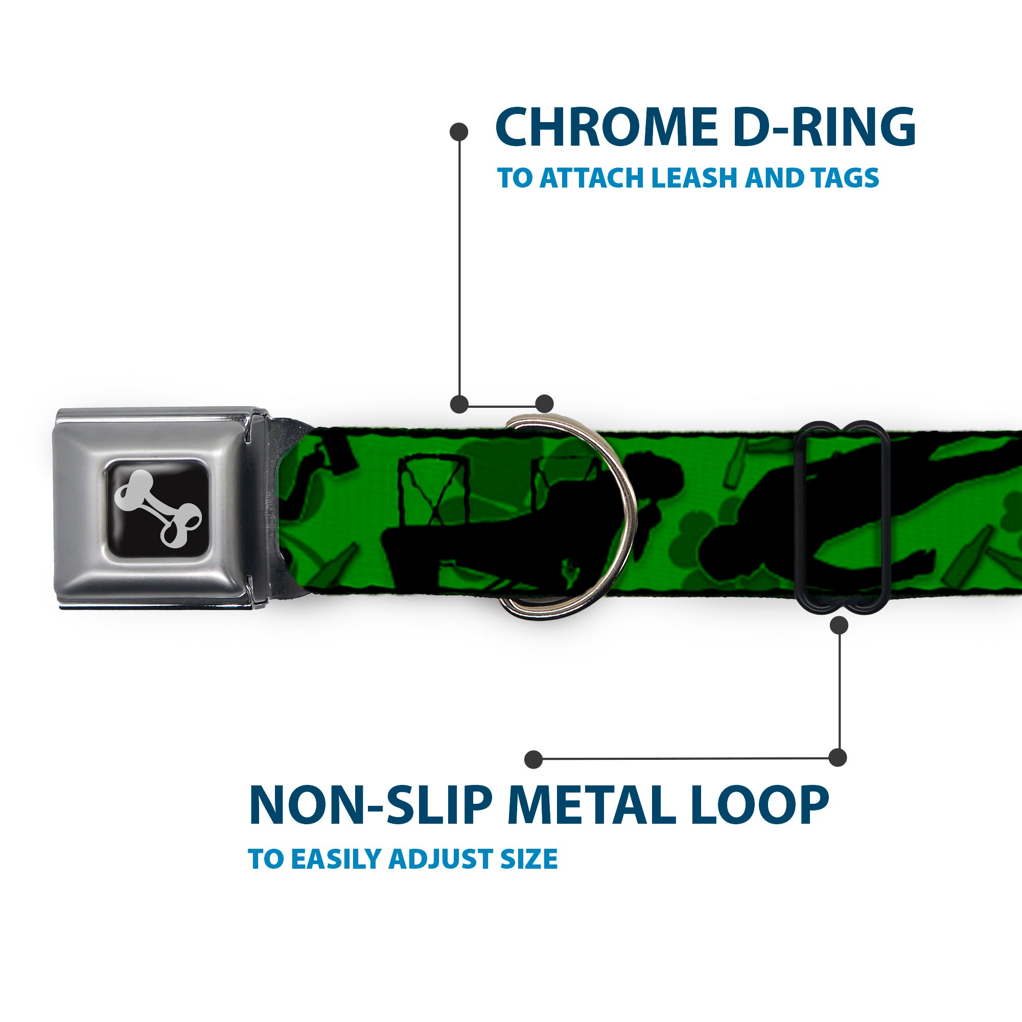 Buckle-Down Seatbelt Buckle Dog Collar - IRISH YOGA Poses/Clovers Greens/Black/White Seatbelt Buckle Collars Buckle-Down