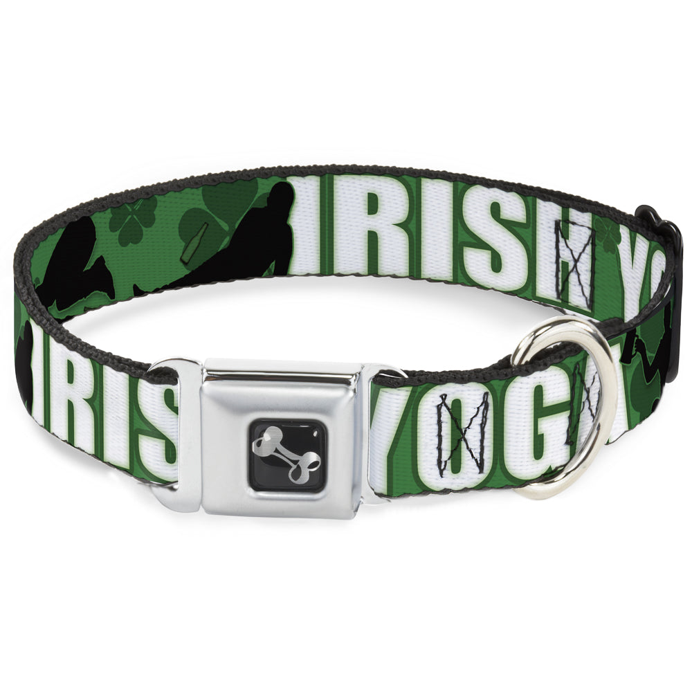 Buckle-Down Seatbelt Buckle Dog Collar - IRISH YOGA Poses/Clovers Greens/Black/White Seatbelt Buckle Collars Buckle-Down
