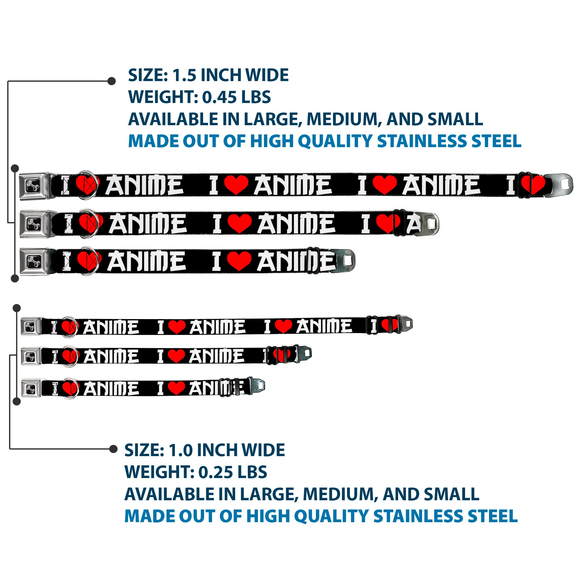 Dog Bone Seatbelt Buckle Collar - I "Heart" ANIME Bold Black/White/Red Seatbelt Buckle Collars Buckle-Down