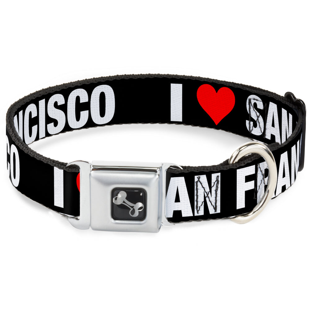 Dog Bone Seatbelt Buckle Collar - I "HEART" SAN FRANCISCO Black/White/Red Seatbelt Buckle Collars Buckle-Down