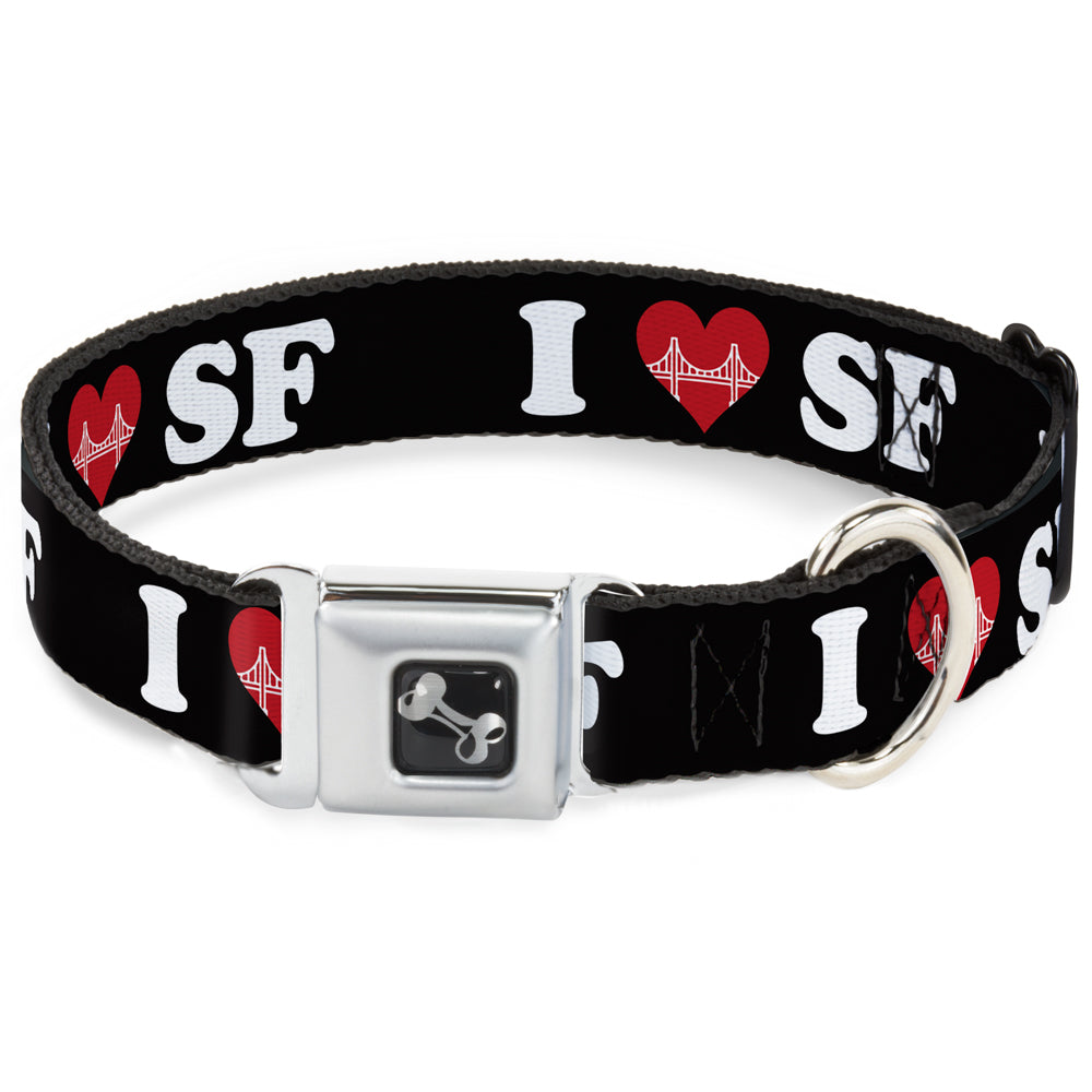 Dog Bone Seatbelt Buckle Collar - I "HEART BRIDGE" SF Black/White/Red Seatbelt Buckle Collars Buckle-Down