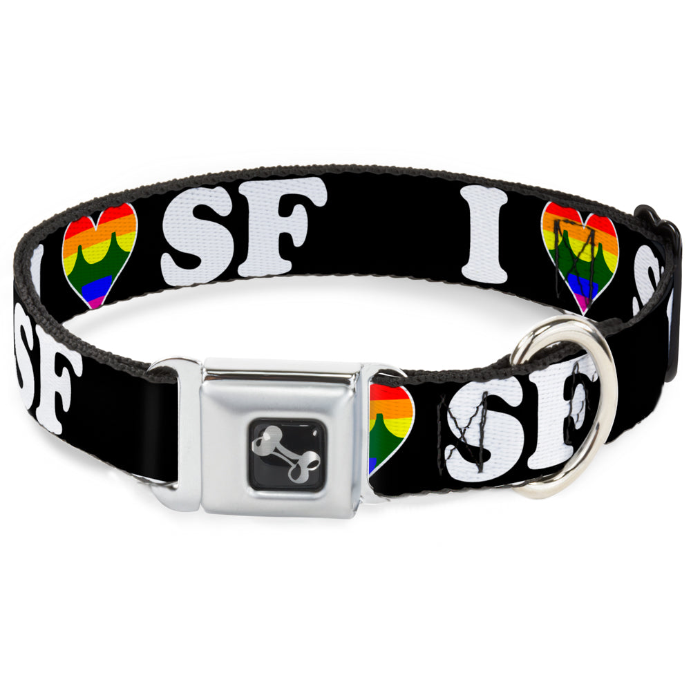 Dog Bone Seatbelt Buckle Collar - I "HEART BRIDGE" SF Black/White/Rainbow Seatbelt Buckle Collars Buckle-Down