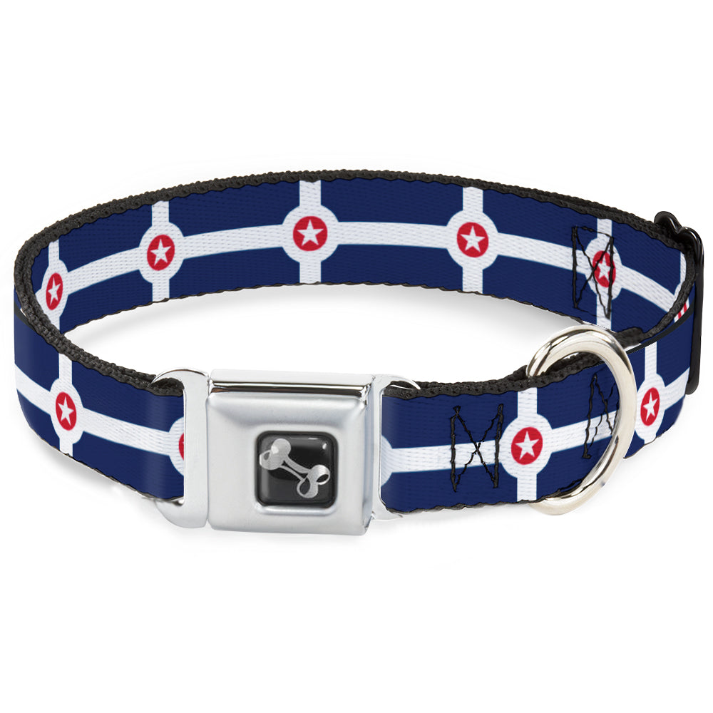 Dog Bone Black/Silver Seatbelt Buckle Collar - Indianapolis Flag Navy Blue/White/Red Seatbelt Buckle Collars Buckle-Down
