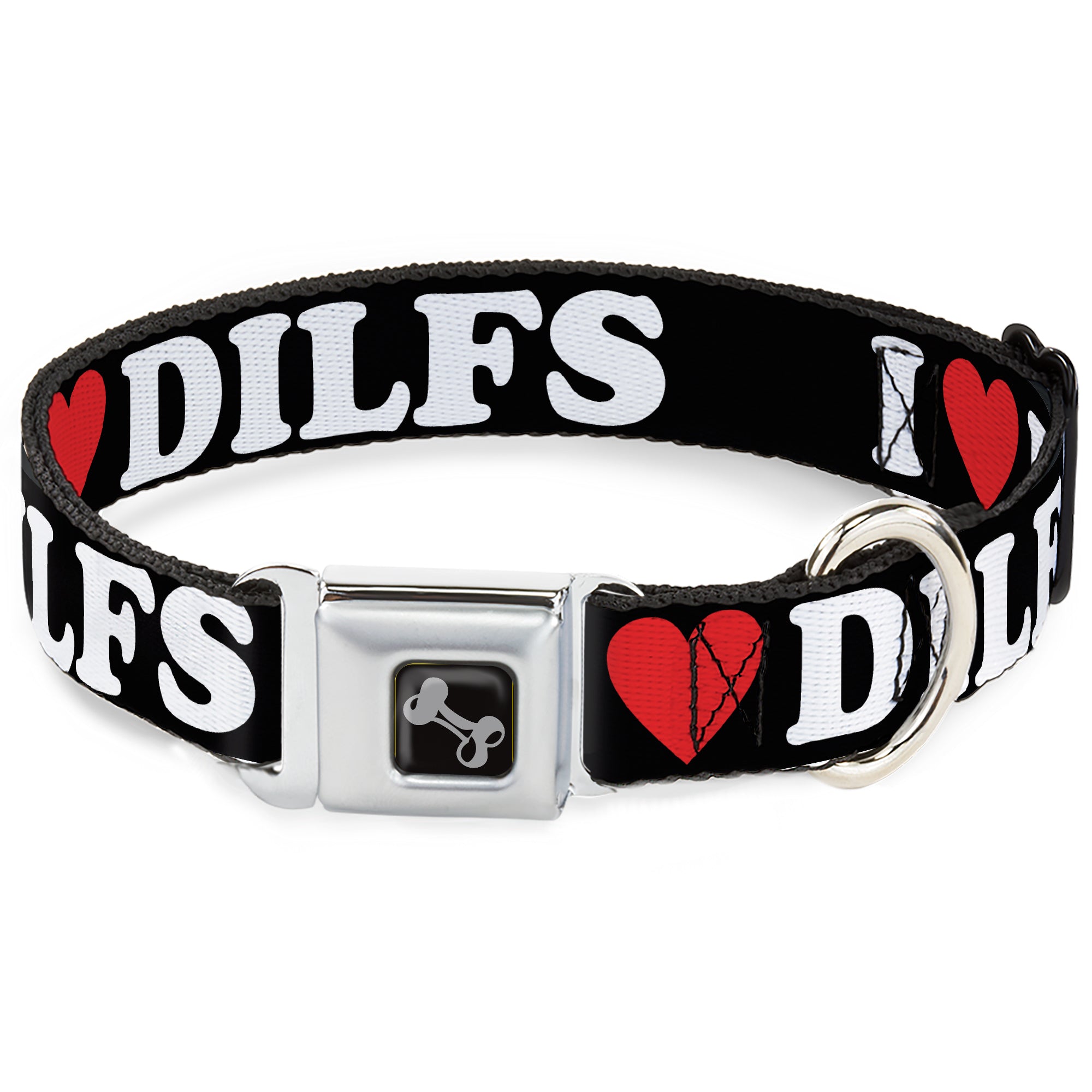 Dog Bone Black/Silver Seatbelt Buckle Collar - I "HEART" DILFS Black/White/Red Seatbelt Buckle Collars Buckle-Down