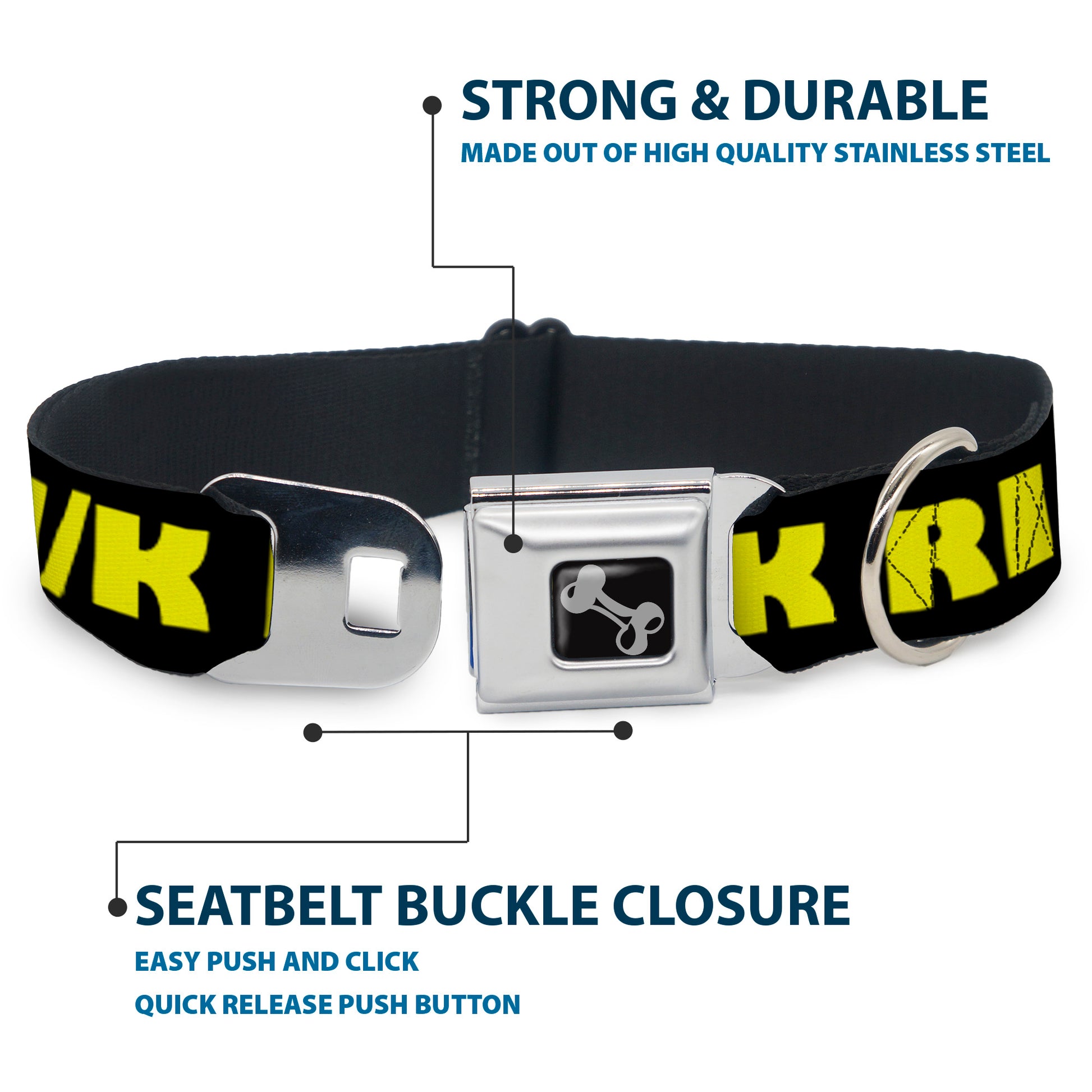 Dog Bone Seatbelt Buckle Collar - J/K RIGHT? Black/Yellow Seatbelt Buckle Collars Buckle-Down