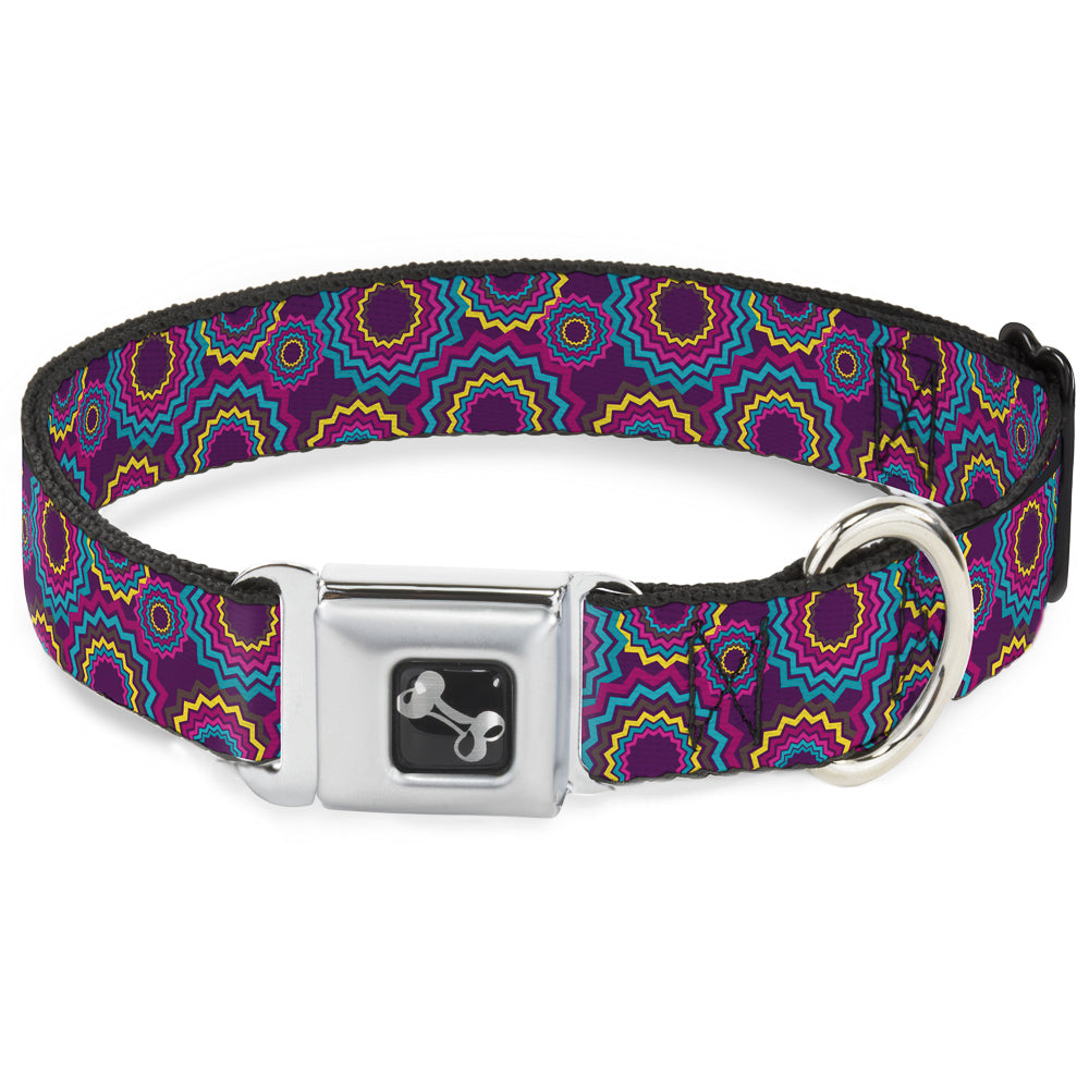 Dog Bone Seatbelt Buckle Collar - Jagged Rings Purples/Blues/Yellow Seatbelt Buckle Collars Buckle-Down