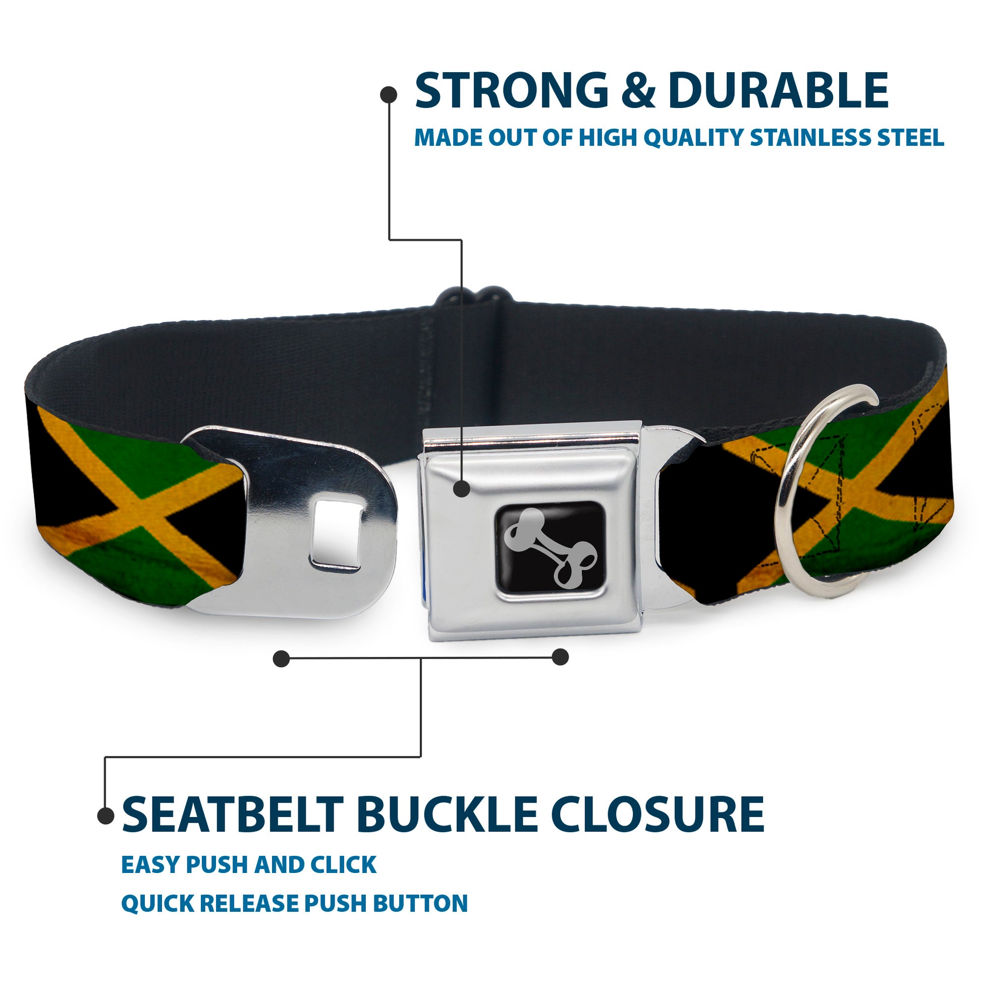 Dog Bone Seatbelt Buckle Collar - Jamaica Flags Vintage Black Seatbelt Buckle Collars Buckle-Down