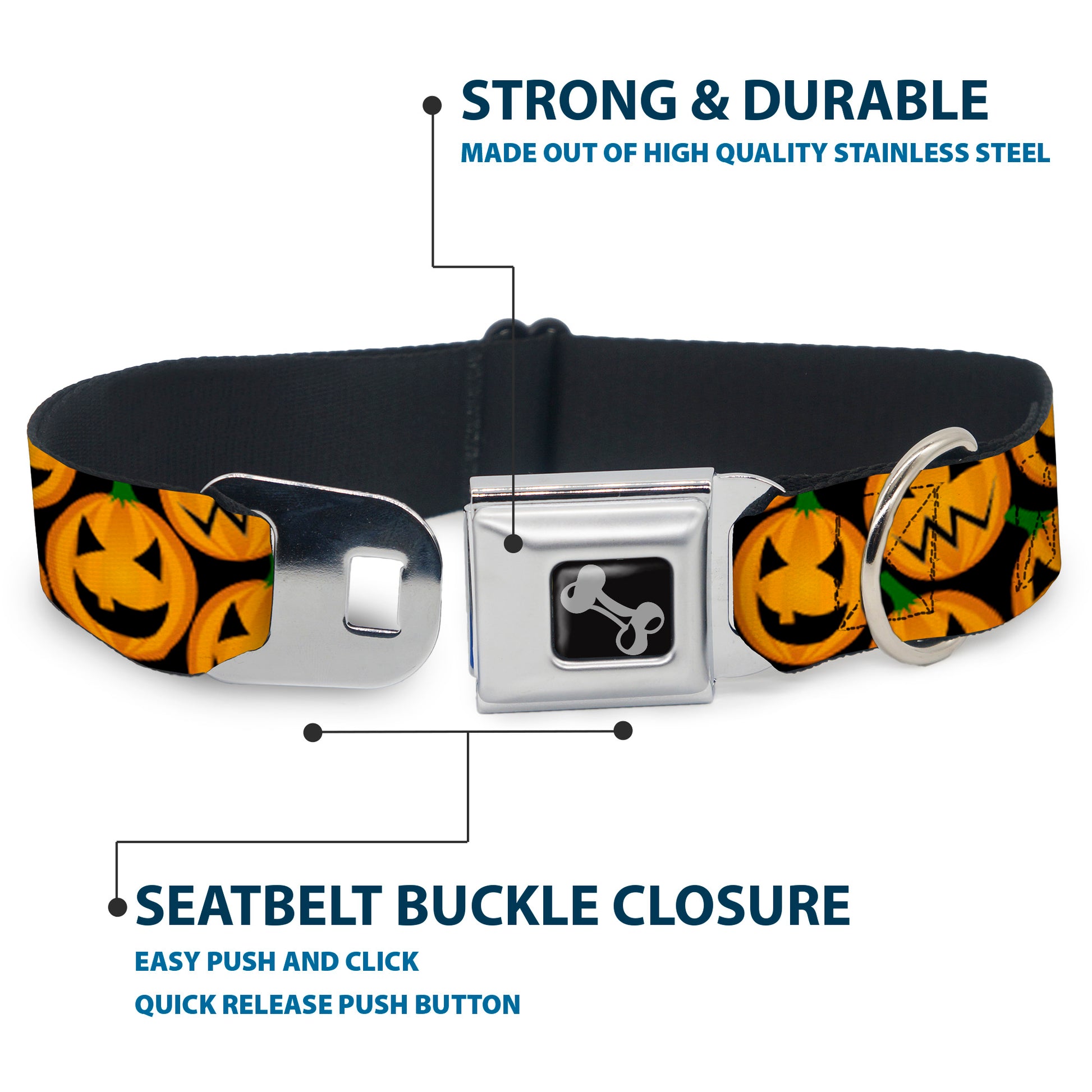 Dog Bone Seatbelt Buckle Collar - Jack-o'-Lantern Collage Black Seatbelt Buckle Collars Buckle-Down