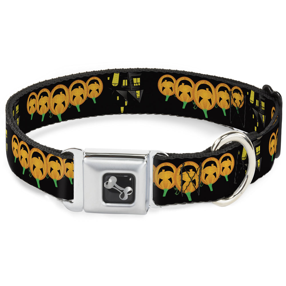 Dog Bone Seatbelt Buckle Collar - Jack-o'-Lanterns/Haunted House Black/Yellow Seatbelt Buckle Collars Buckle-Down