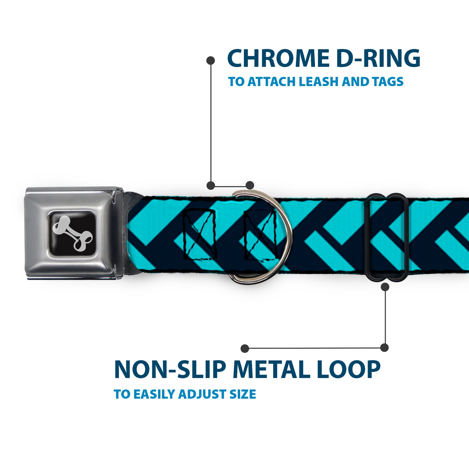 Dog Bone Seatbelt Buckle Collar - Jagged Chevron Navy/Turquoise Seatbelt Buckle Collars Buckle-Down