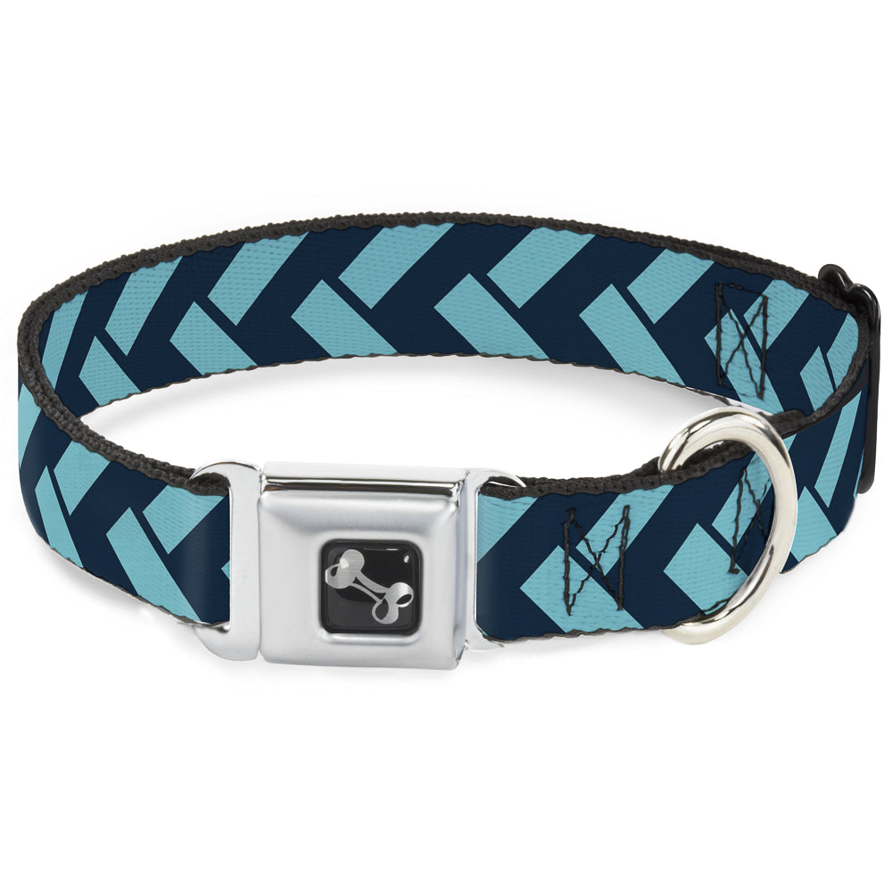 Dog Bone Seatbelt Buckle Collar - Jagged Chevron Navy/Turquoise Seatbelt Buckle Collars Buckle-Down
