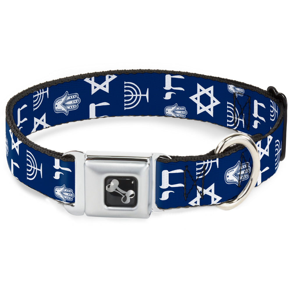 Dog Bone Seatbelt Buckle Collar - Jewish Symbols-4 Blue/White Seatbelt Buckle Collars Buckle-Down