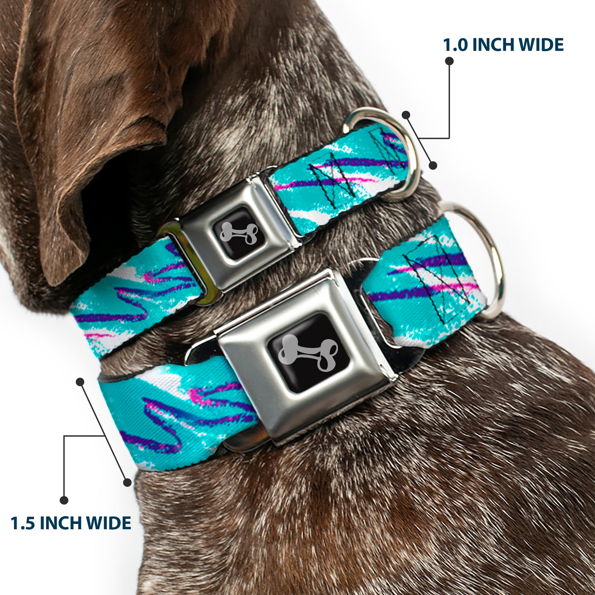 Dog Bone Black/Silver Seatbelt Buckle Collar - Jazzy Wave Scribble White/Teal/Purple Seatbelt Buckle Collars Buckle-Down
