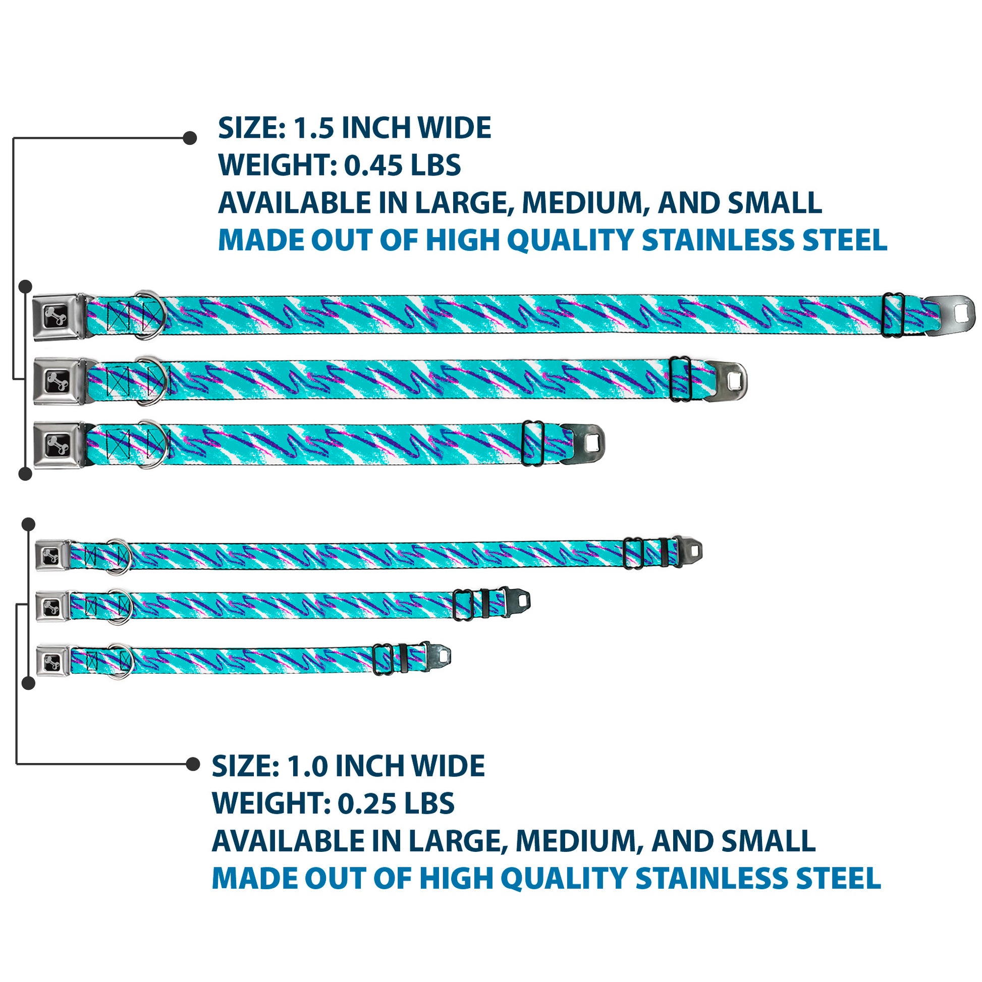 Dog Bone Black/Silver Seatbelt Buckle Collar - Jazzy Wave Scribble White/Teal/Purple Seatbelt Buckle Collars Buckle-Down