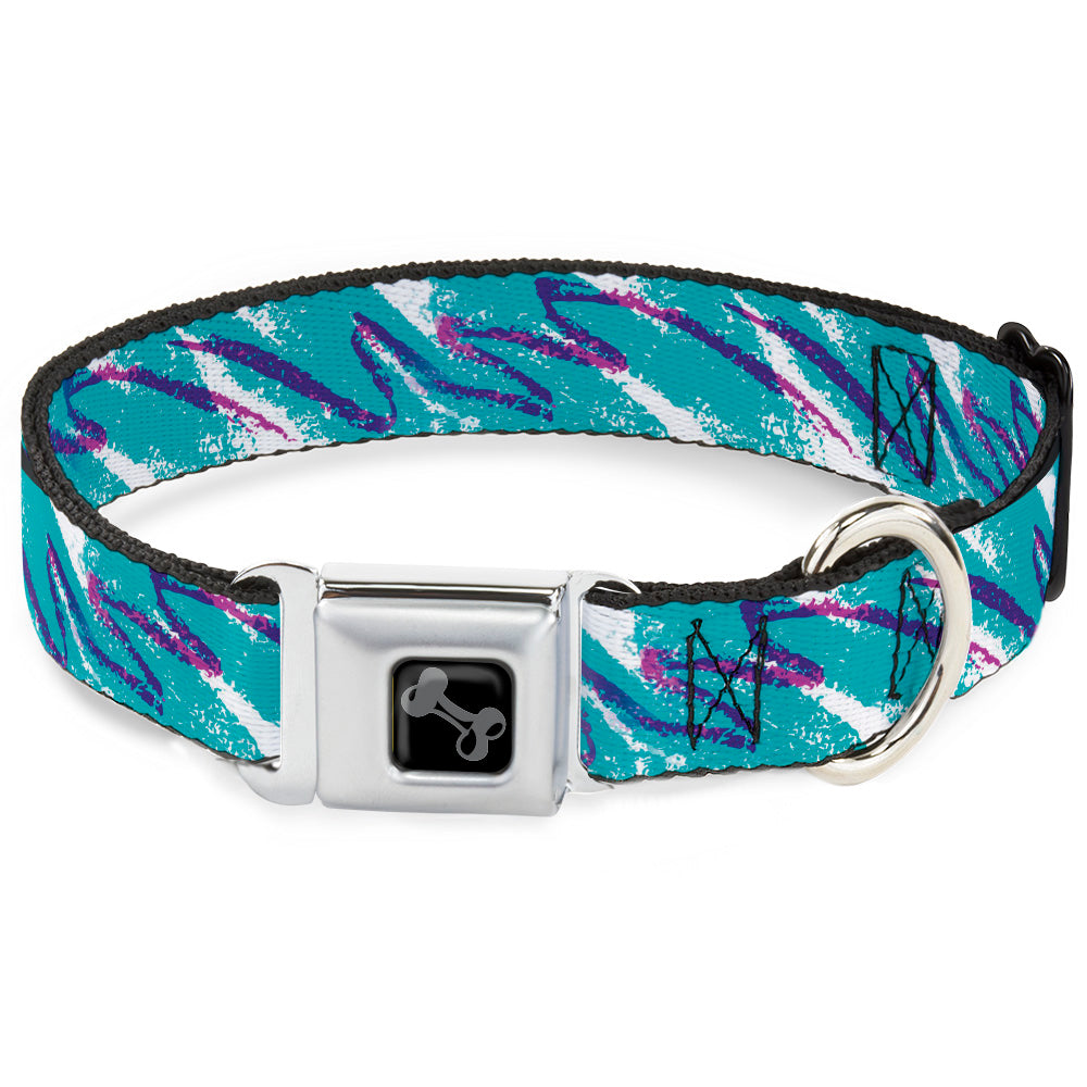 Dog Bone Black/Silver Seatbelt Buckle Collar - Jazzy Wave Scribble White/Teal/Purple Seatbelt Buckle Collars Buckle-Down