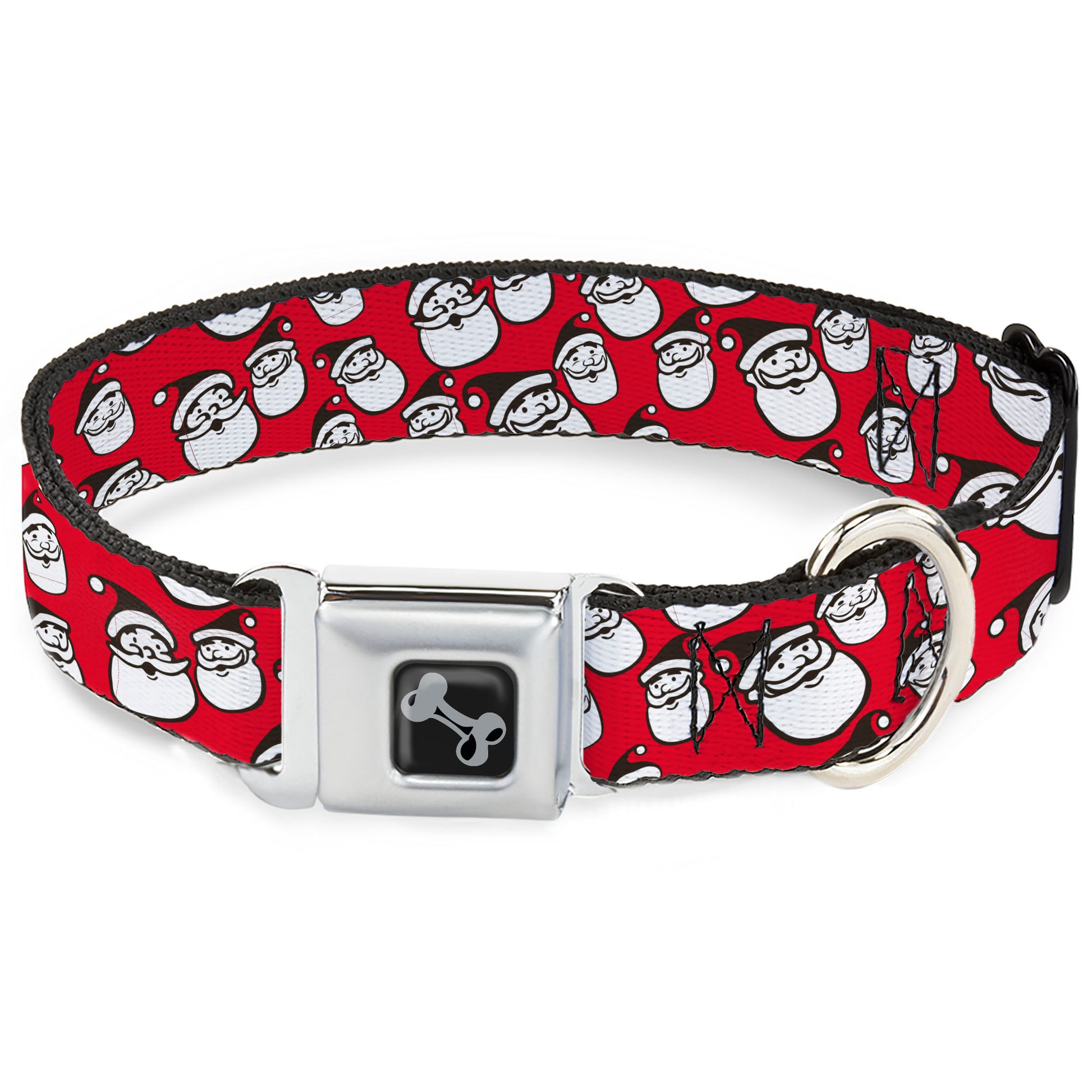 Dog Bone Black/Silver Seatbelt Buckle Collar - Jolly Santa Claus Christmas Smiling Face Icon Red Seatbelt Buckle Collars Buckle-Down