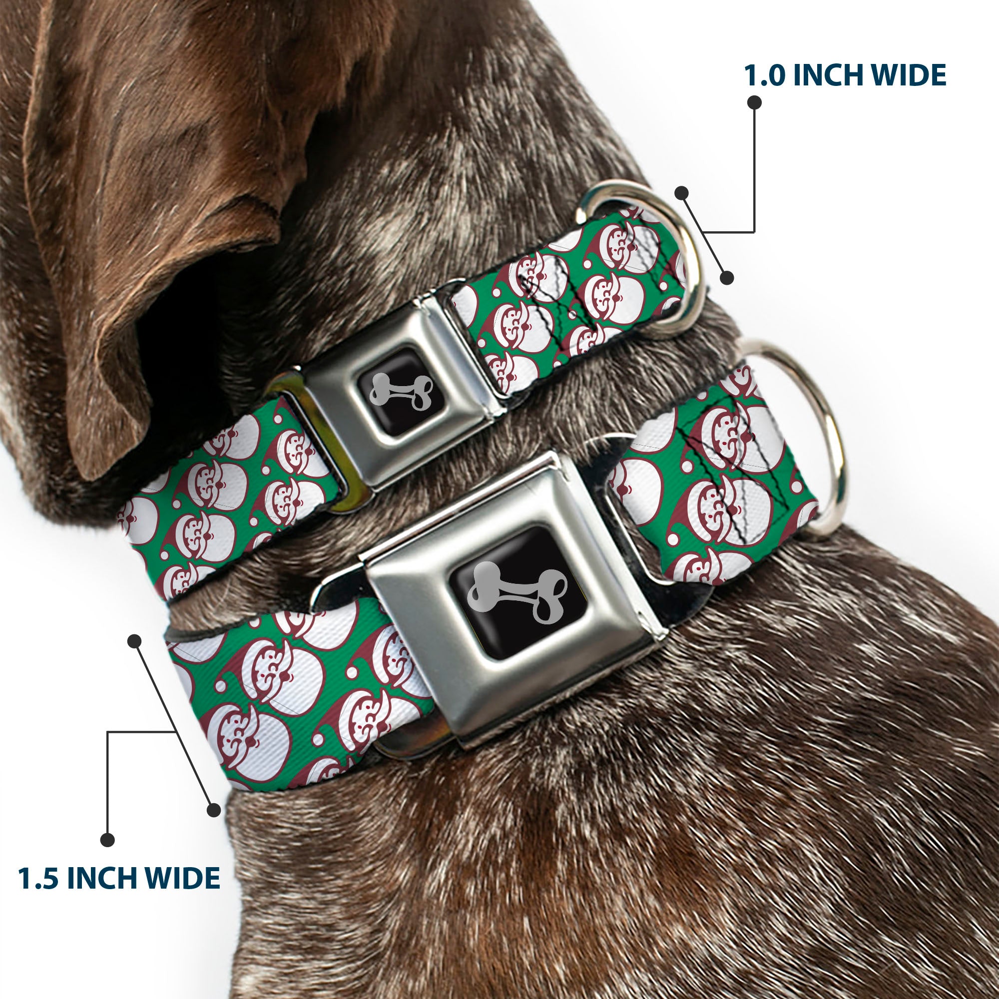 Dog Bone Black/Silver Seatbelt Buckle Collar - Jolly Santa Claus Christmas Smiling Face Icon Green/Red/White Seatbelt Buckle Collars Buckle-Down