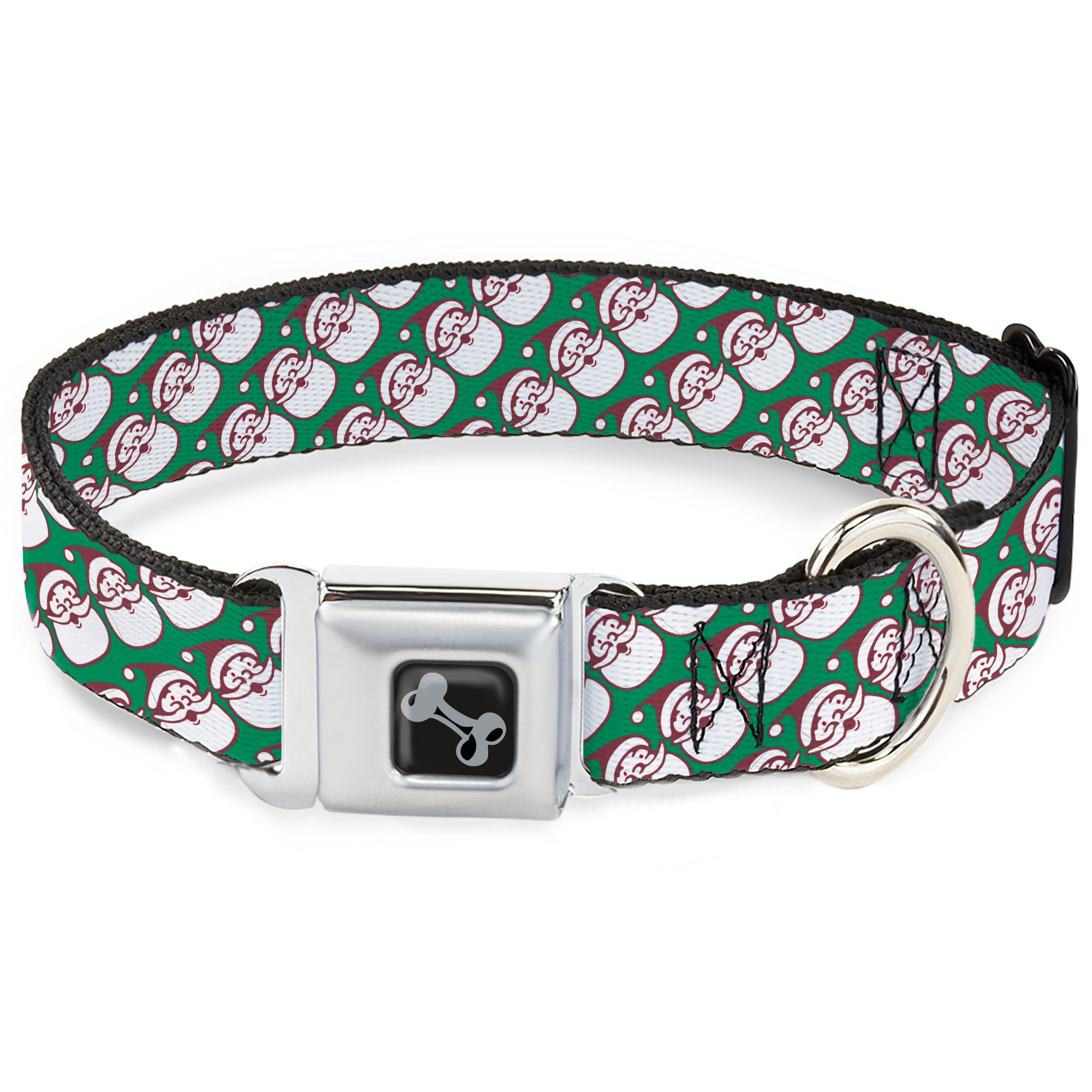 Dog Bone Black/Silver Seatbelt Buckle Collar - Jolly Santa Claus Christmas Smiling Face Icon Green/Red/White Seatbelt Buckle Collars Buckle-Down