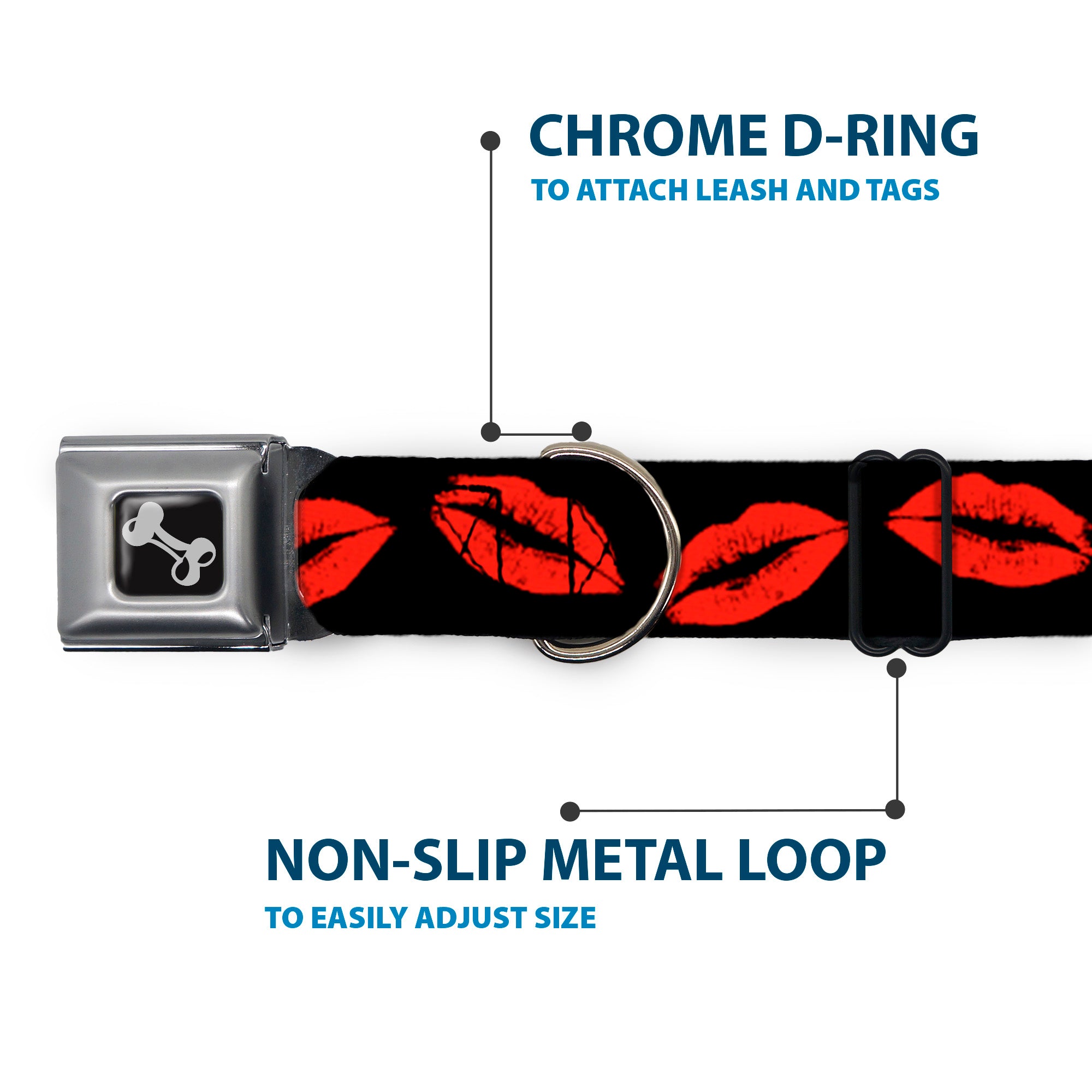 Dog Bone Seatbelt Buckle Collar - Kisses Seatbelt Buckle Collars Buckle-Down