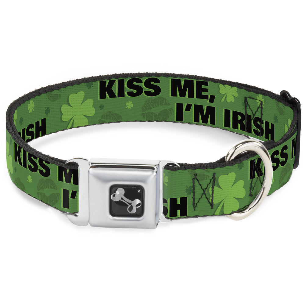 Dog Bone Seatbelt Buckle Collar - KISS ME, I'M IRISH! Clovers/Kisses Greens/Black Seatbelt Buckle Collars Buckle-Down