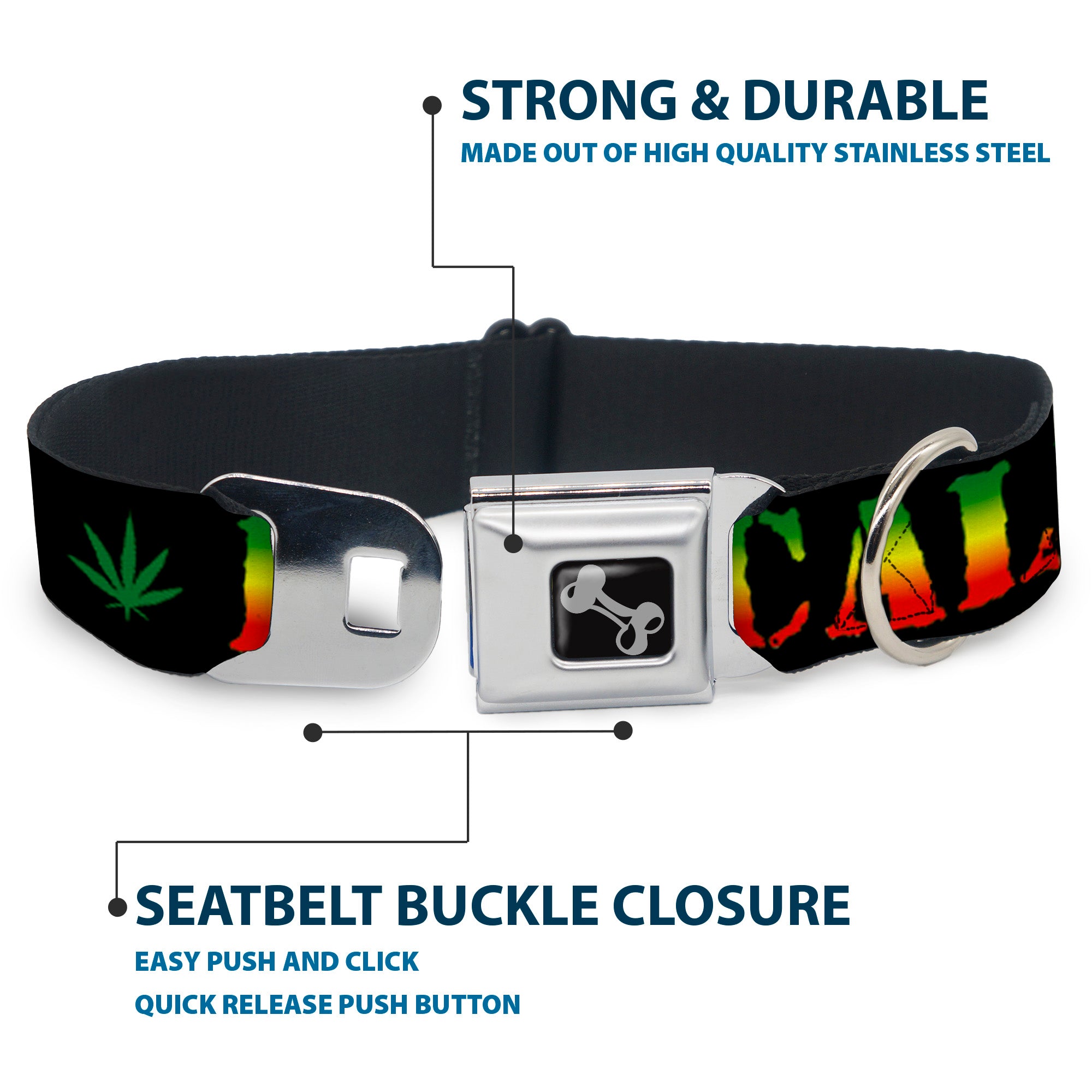 Buckle-Down Seatbelt Buckle Dog Collar - KEEP CALM AND SMOKE UP Black/Rasta Seatbelt Buckle Collars Buckle-Down