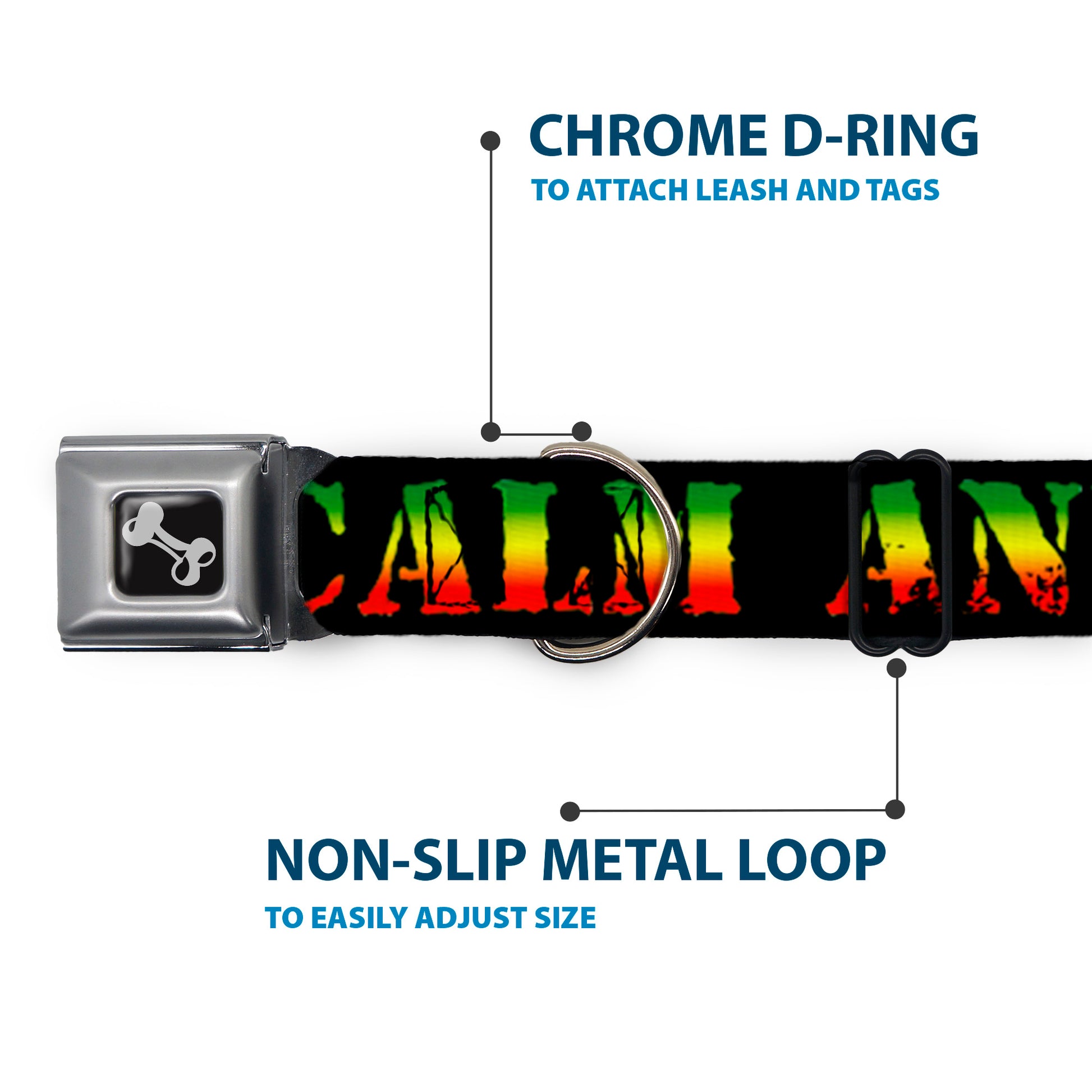 Buckle-Down Seatbelt Buckle Dog Collar - KEEP CALM AND SMOKE UP Black/Rasta Seatbelt Buckle Collars Buckle-Down