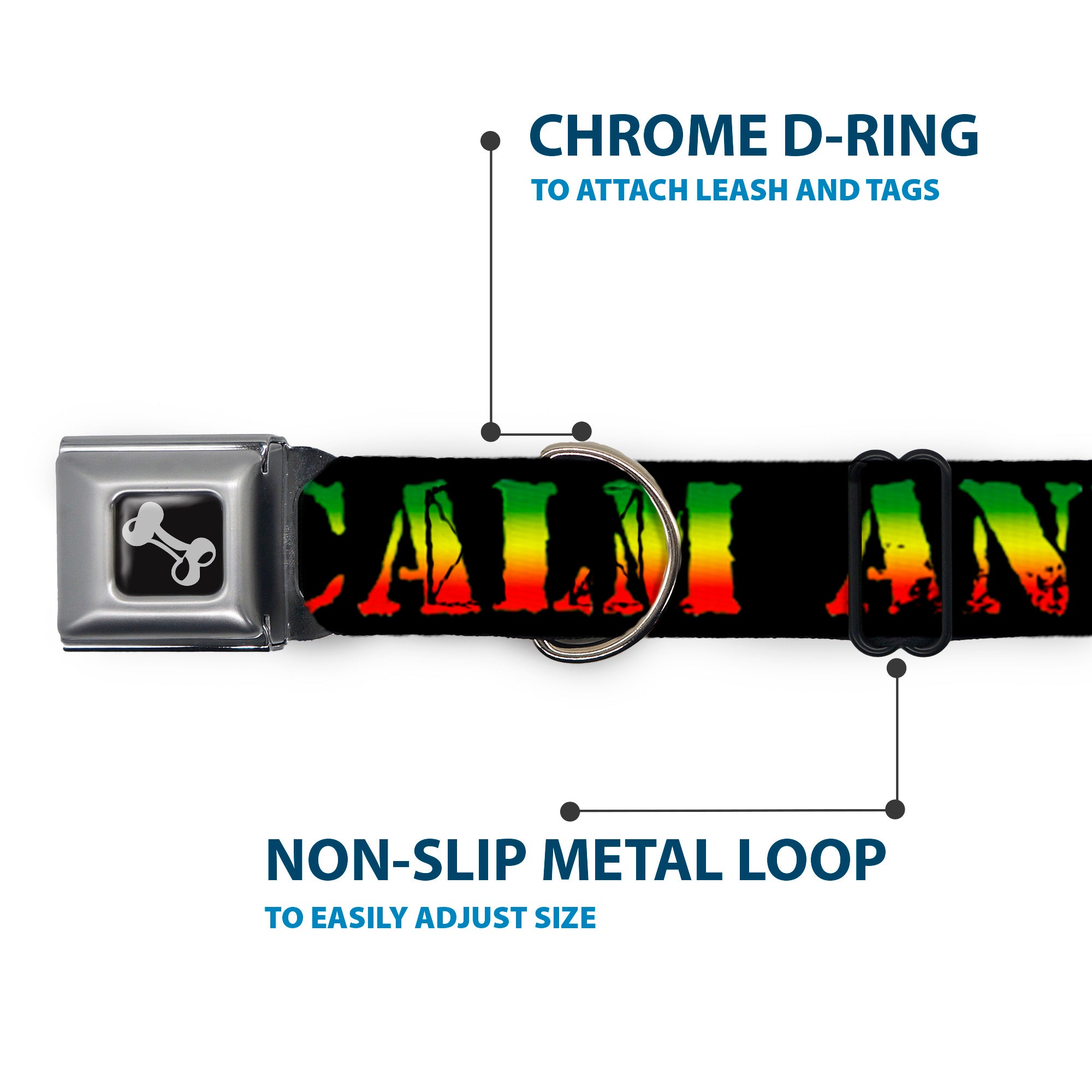 Buckle-Down Seatbelt Buckle Dog Collar - KEEP CALM AND SMOKE UP Black/Rasta Seatbelt Buckle Collars Buckle-Down