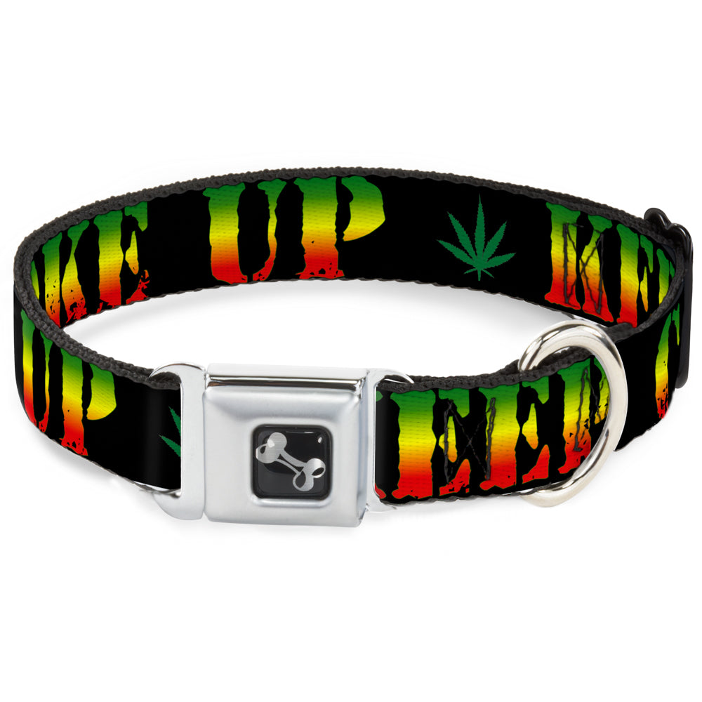 Buckle-Down Seatbelt Buckle Dog Collar - KEEP CALM AND SMOKE UP Black/Rasta Seatbelt Buckle Collars Buckle-Down
