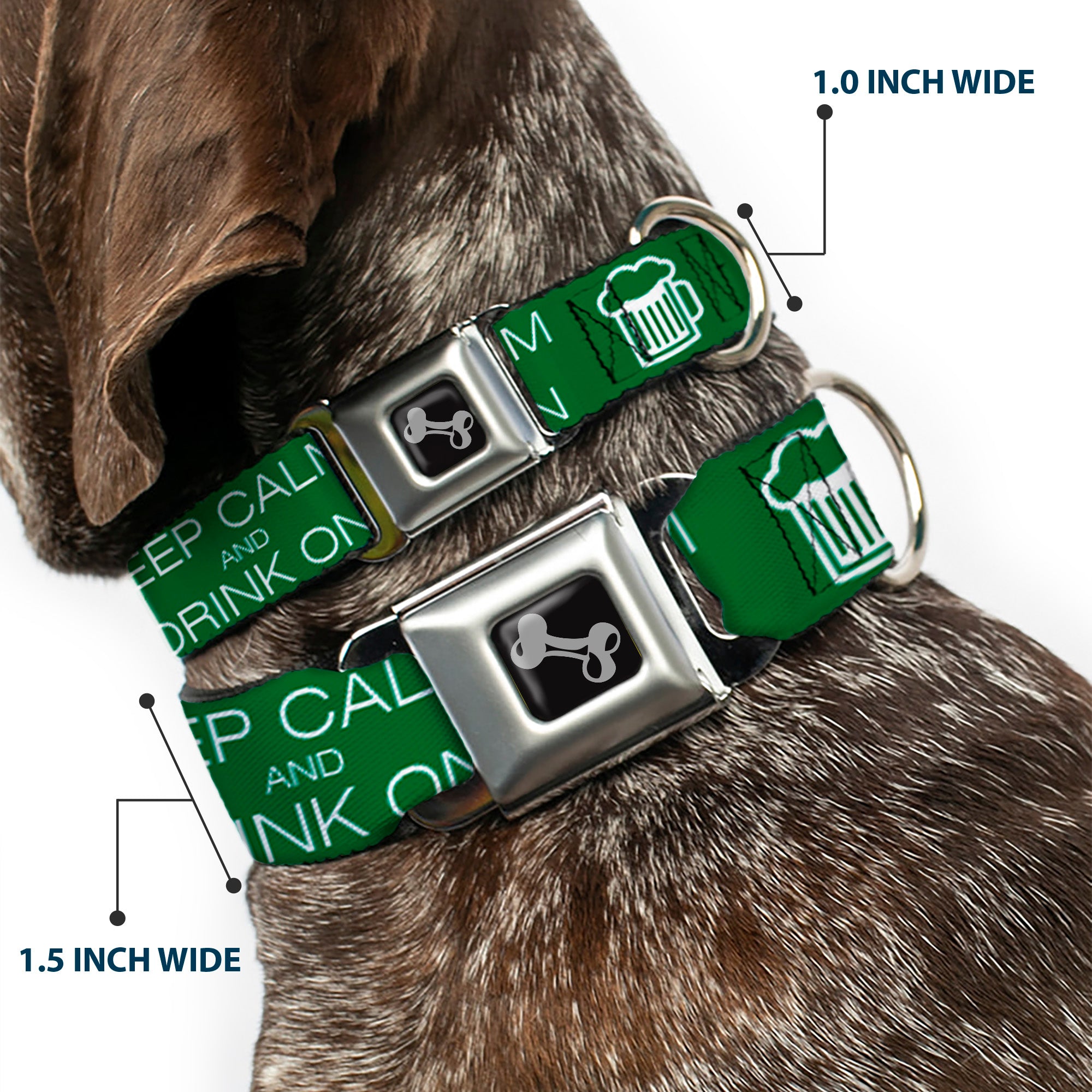 Buckle-Down Seatbelt Buckle Dog Collar - KEEP CALM AND DRINK ON/Beer Green/White Seatbelt Buckle Collars Buckle-Down