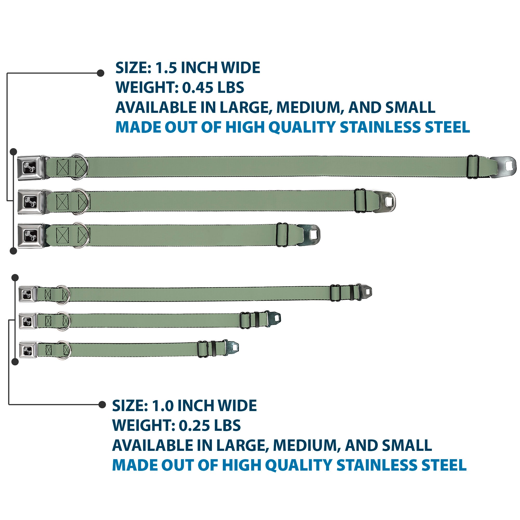 Dog Bone Seatbelt Buckle Collar - Khaki Green Seatbelt Buckle Collars Buckle-Down