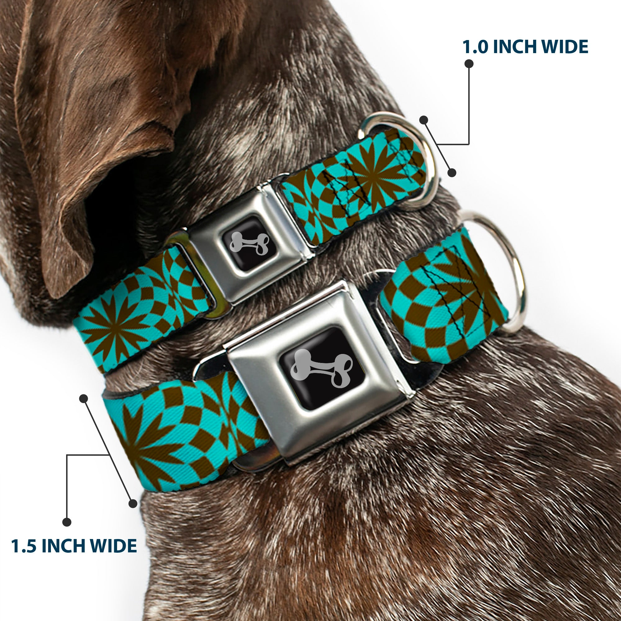 Dog Bone Seatbelt Buckle Collar - Kaleidoscope Balls Turquoise/Brown Seatbelt Buckle Collars Buckle-Down