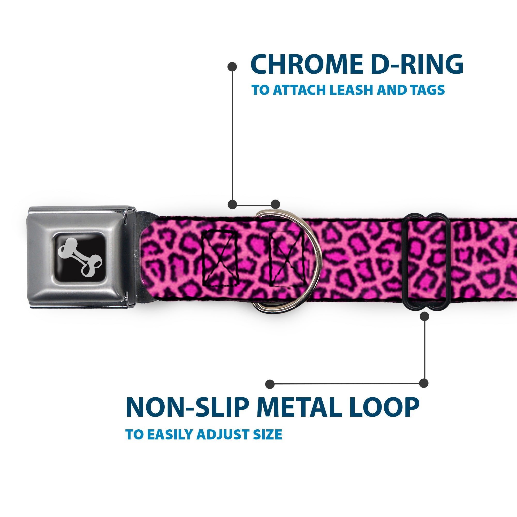 Dog Bone Seatbelt Buckle Collar - Leopard Pink Fuchsia Seatbelt Buckle Collars Buckle-Down