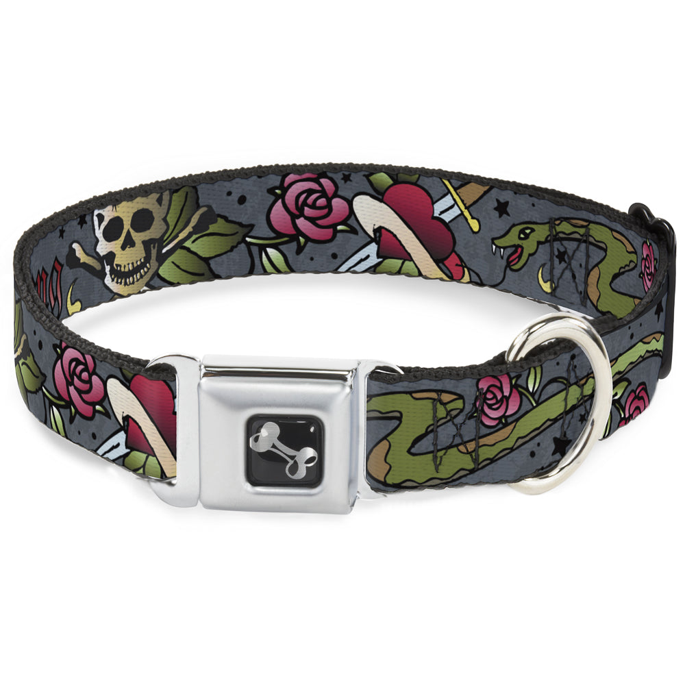 Dog Bone Seatbelt Buckle Collar - Live Hard Die Young Gray Seatbelt Buckle Collars Buckle-Down