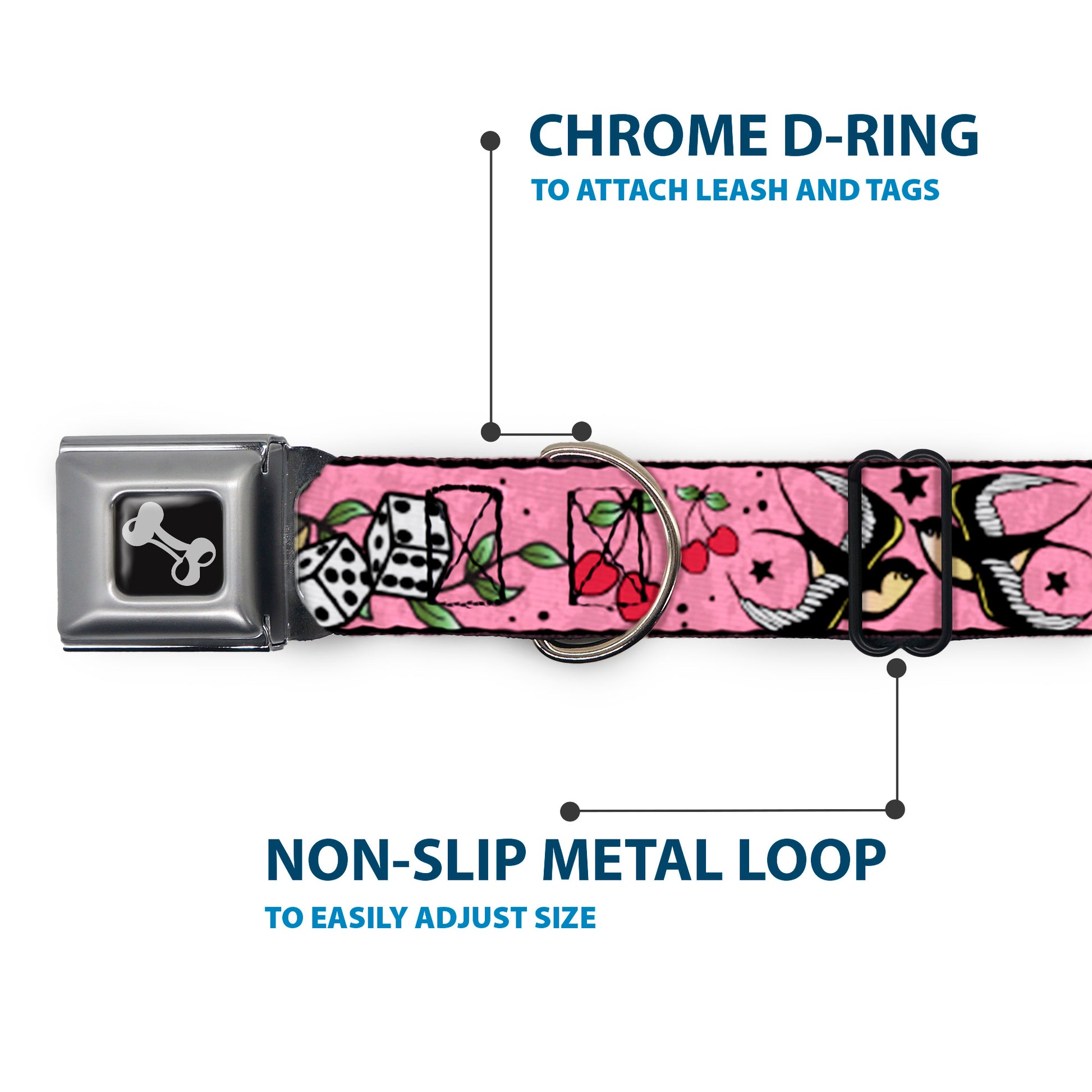 Dog Bone Seatbelt Buckle Collar - Lucky Pink Seatbelt Buckle Collars Buckle-Down