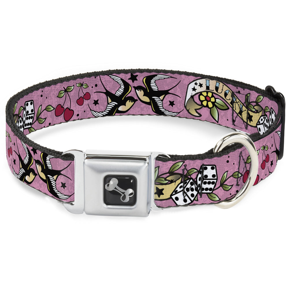 Dog Bone Seatbelt Buckle Collar - Lucky Pink Seatbelt Buckle Collars Buckle-Down