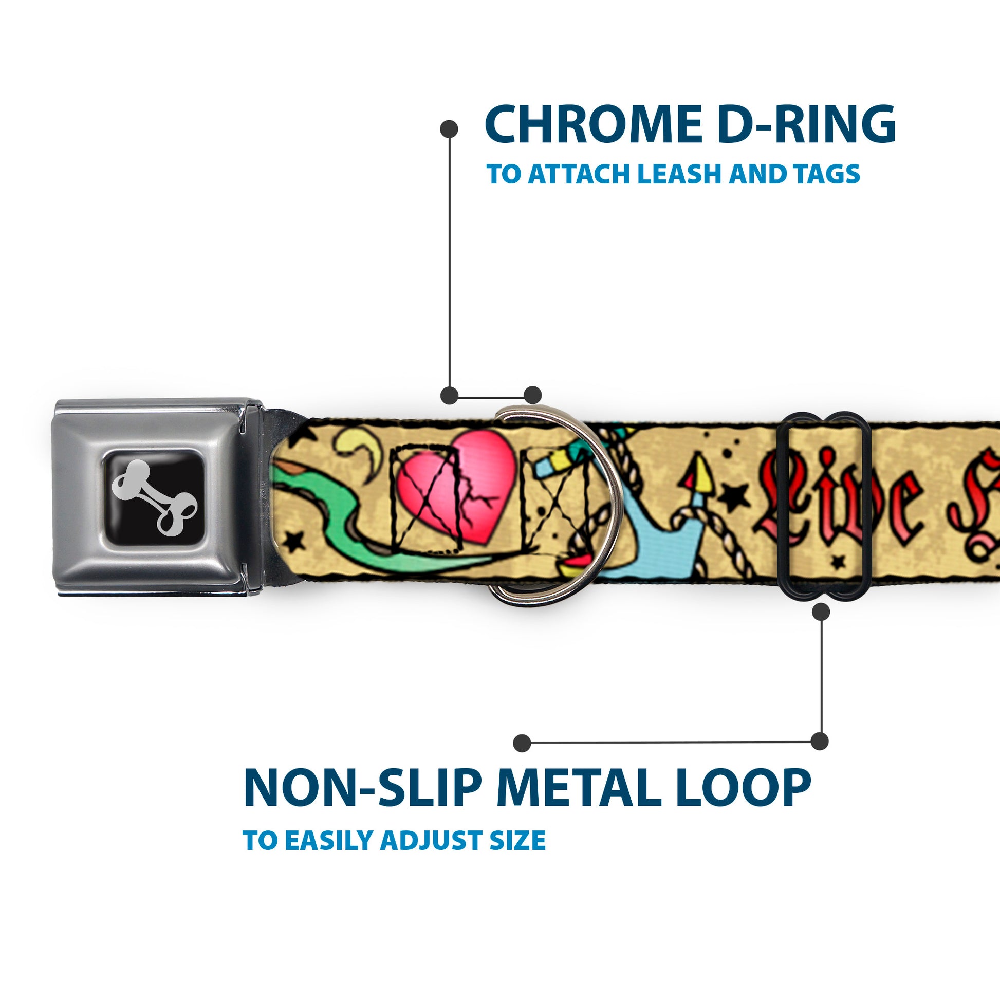 Dog Bone Seatbelt Buckle Collar - Live Hard Die Young Tan Seatbelt Buckle Collars Buckle-Down