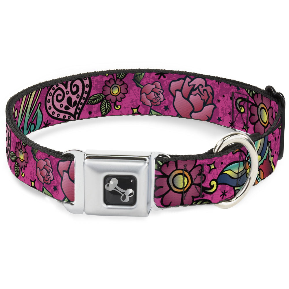 Dog Bone Seatbelt Buckle Collar - Love Kills Pink Seatbelt Buckle Collars Buckle-Down